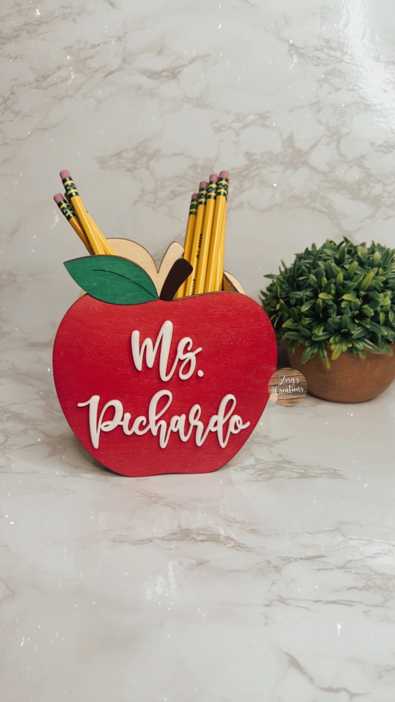 Teacher Wooden Apple- Teacher Appreciation Gift- Apple Pencil Holder- Personalized Teacher Gift-White Elephant Gift