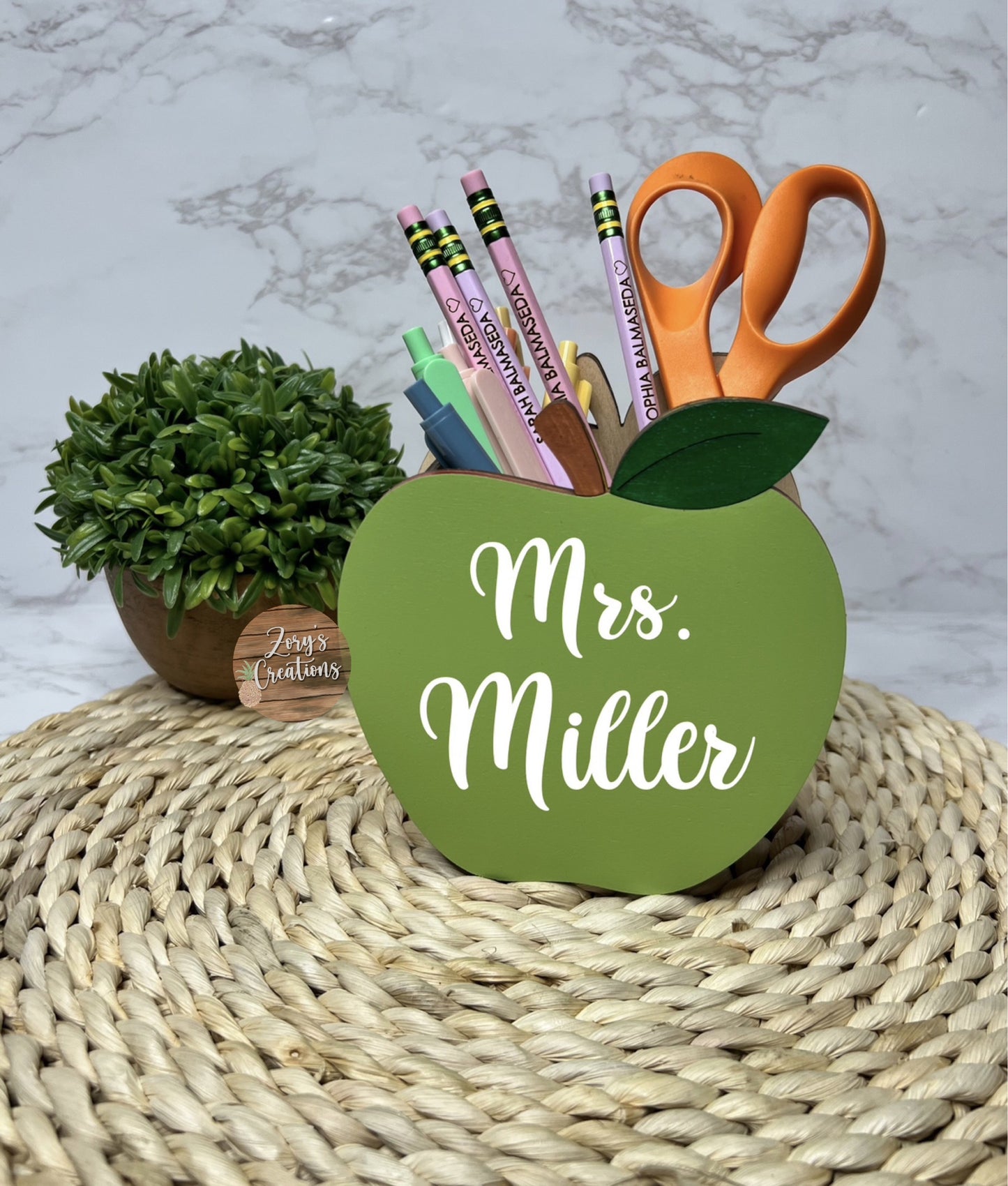 Teacher Wooden Apple- Teacher Appreciation Gift- Apple Pencil Holder- Personalized Teacher Gift-White Elephant Gift