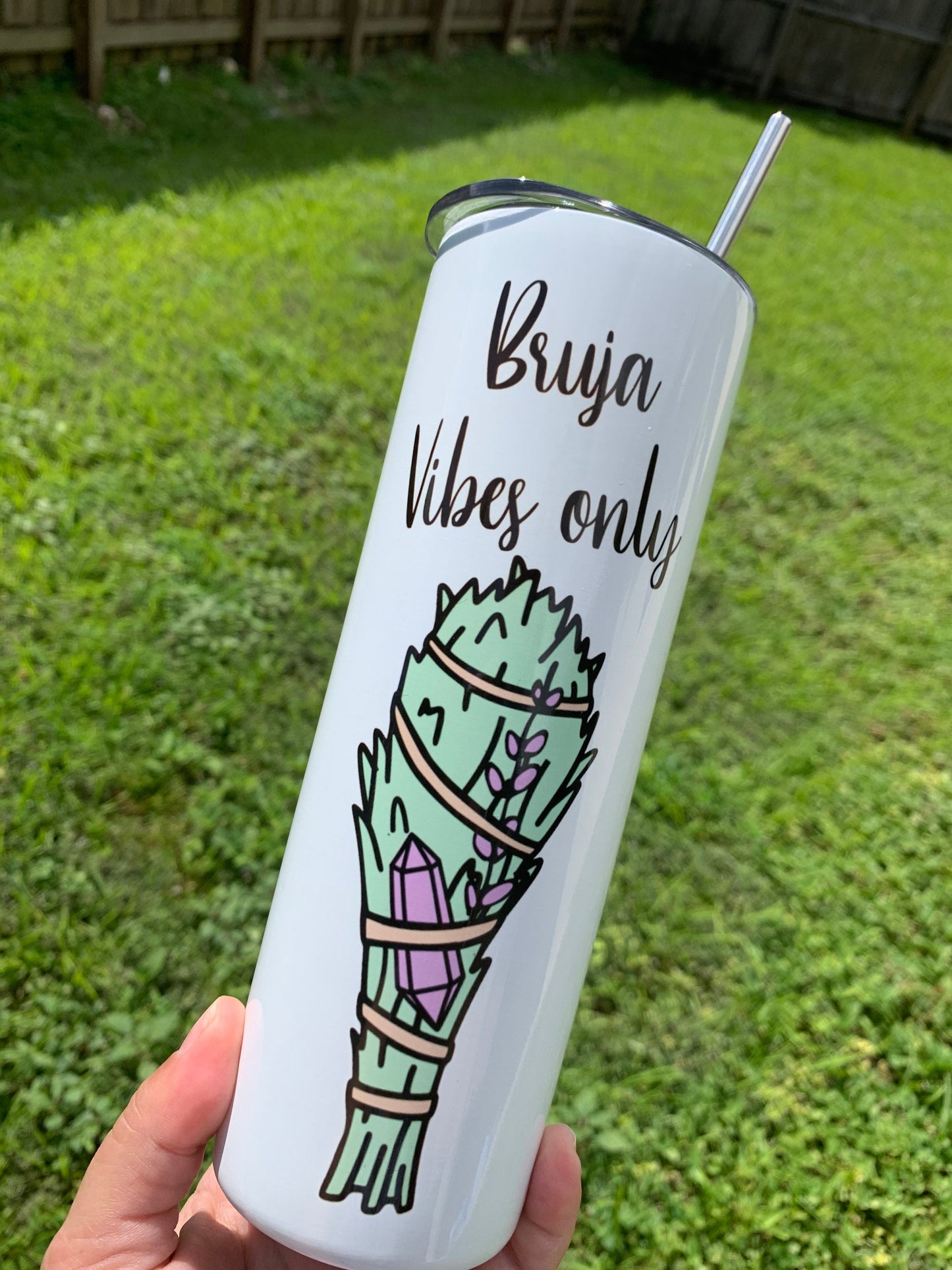 Bruja Vibes Only 20 Oz Skinny tumbler with straw- Cute Gift- Gag gift- Halloween 20oz Skinny Tumbler-Holiday Gift-Witch Tumbler