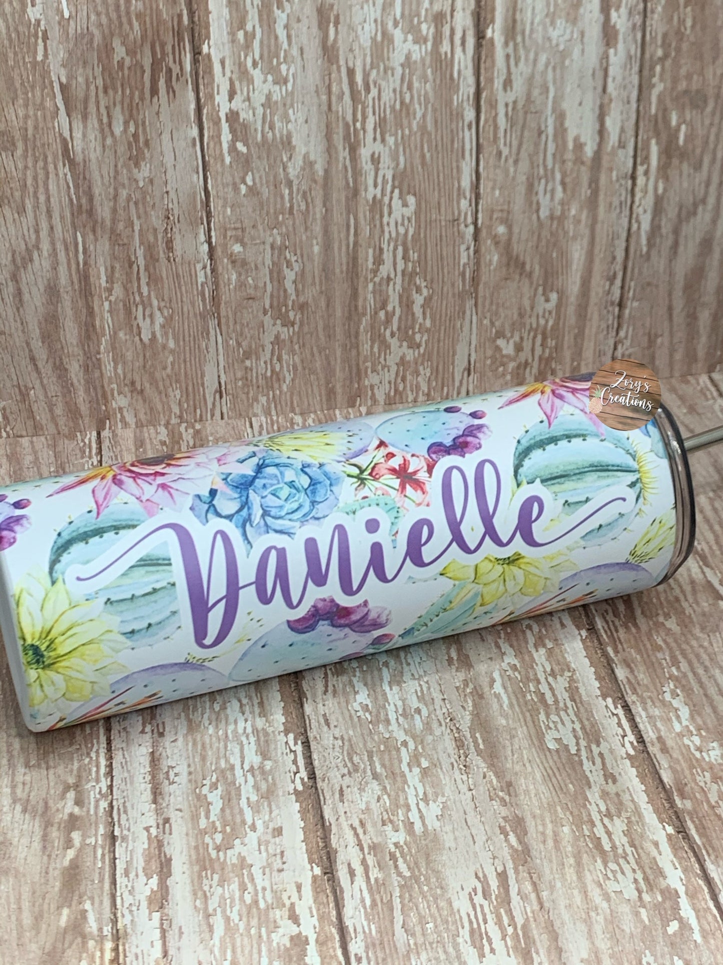 Watercolor Cactus 20oz Matte Skinny Tumbler With Straw- Personalized Cactus Tumbler for Women- Cactus Travel Mug for Women