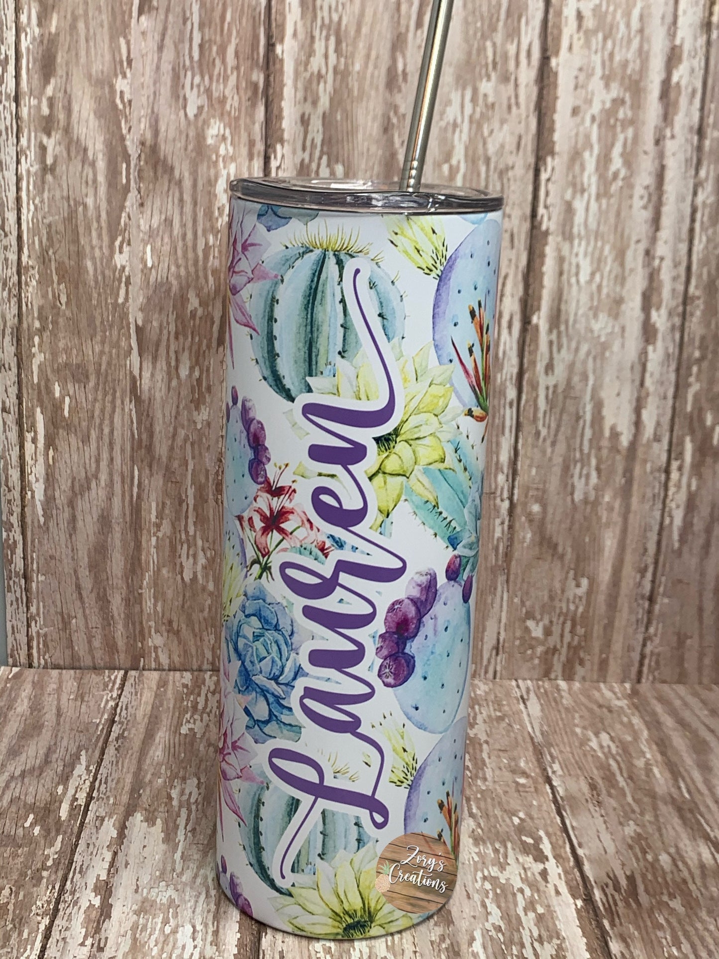 Watercolor Cactus 20oz Matte Skinny Tumbler With Straw- Personalized Cactus Tumbler for Women- Cactus Travel Mug for Women