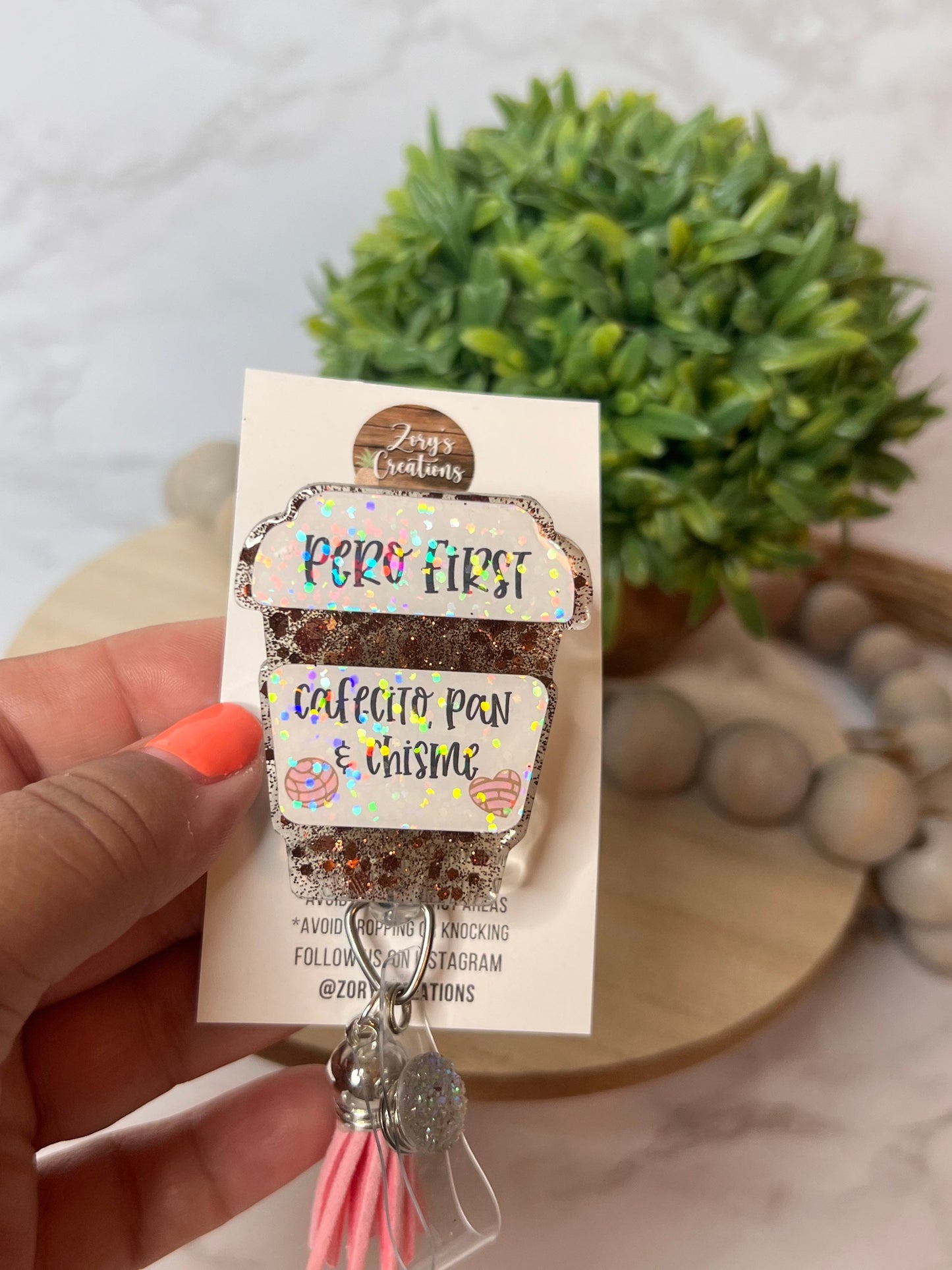 Pero First Cafecito, Pan y Chisme Retractable Badge Reel-Funny Spanish Badge Reel- Nurse Badge Reel-Colada/Cafecito Badge Reel