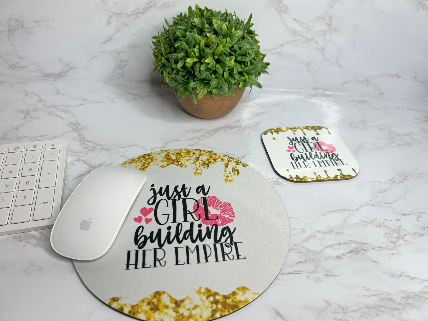 Just A Girl Building Her Empire Mousepad & Coaster Set-Empowerment Mousepad and Coaster- Boss Lady Desk Set
