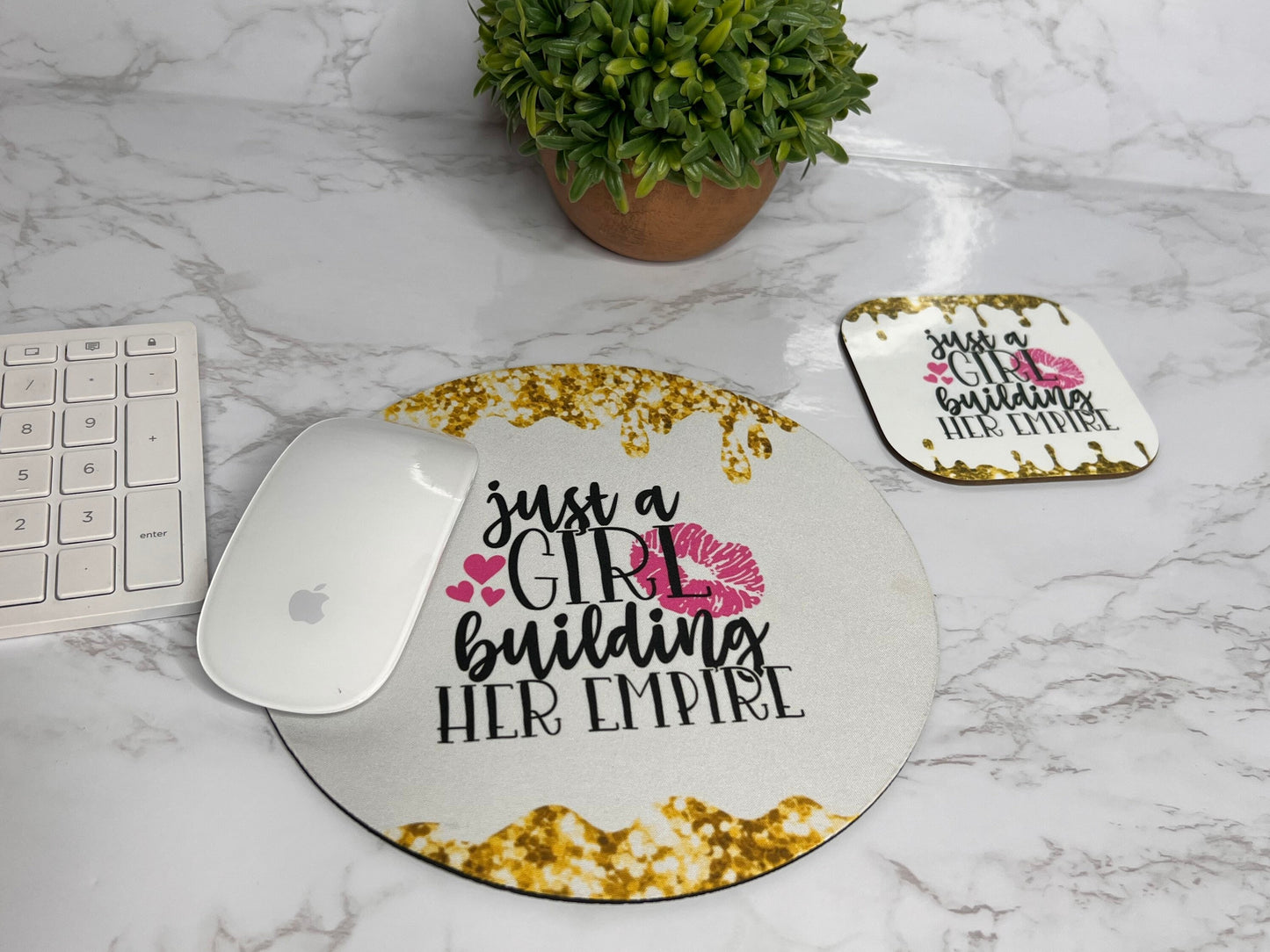 Just A Girl Building Her Empire Mousepad & Coaster Set-Empowerment Mousepad and Coaster- Boss Lady Desk Set
