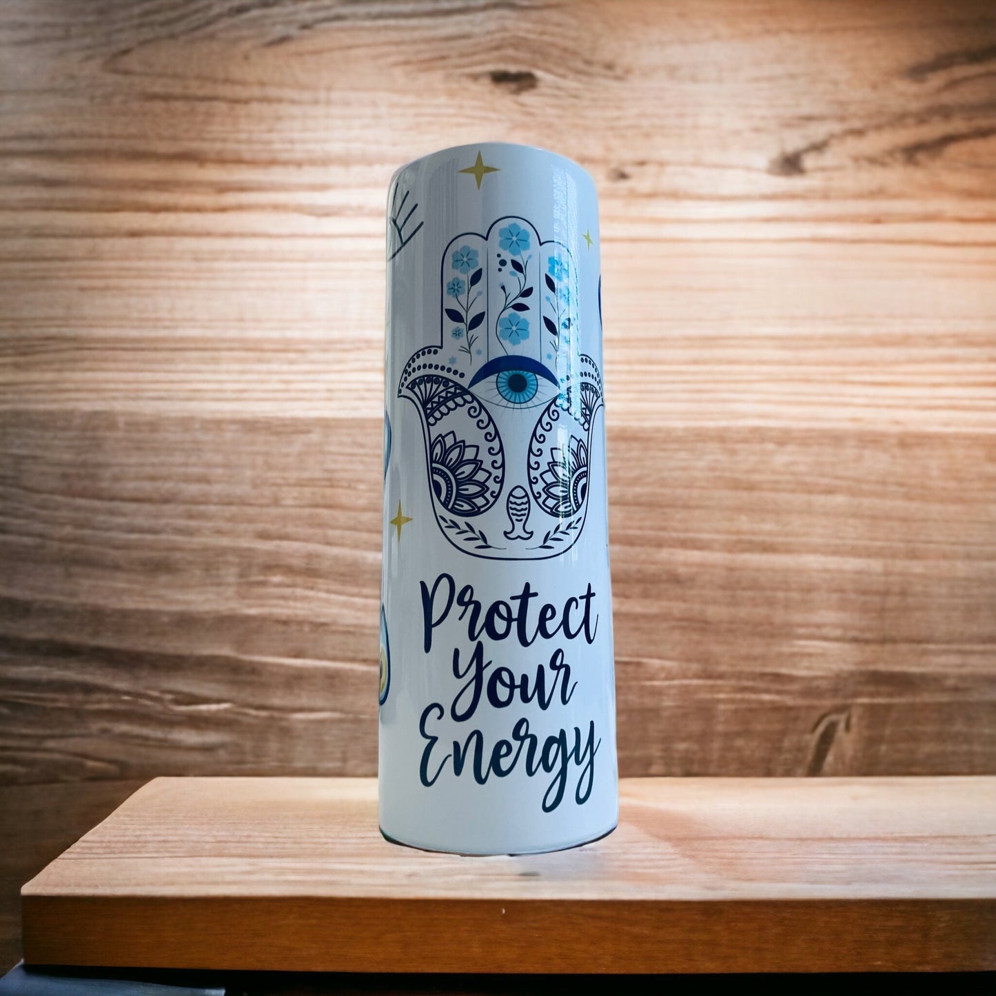 Protect Your Energy 20oz Skinny Tumbler- Personalized Evil Eye Tumbler for Women- Christmas Gift-White Elephant Gift