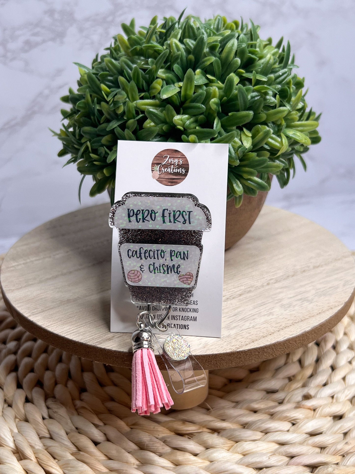 Pero First Cafecito, Pan y Chisme Retractable Badge Reel-Funny Spanish Badge Reel- Nurse Badge Reel-Colada/Cafecito Badge Reel