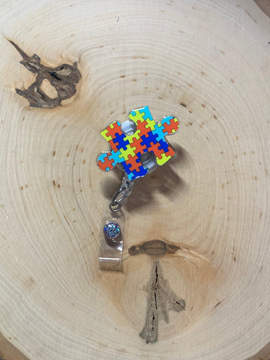 Autism Awareness Badge Reel-Puzzle ID Badge Reel-ID holder-Cute Badge Reel, Glitter Badge Reel- Holiday Gift- Nurse Gift- Ready to Ship