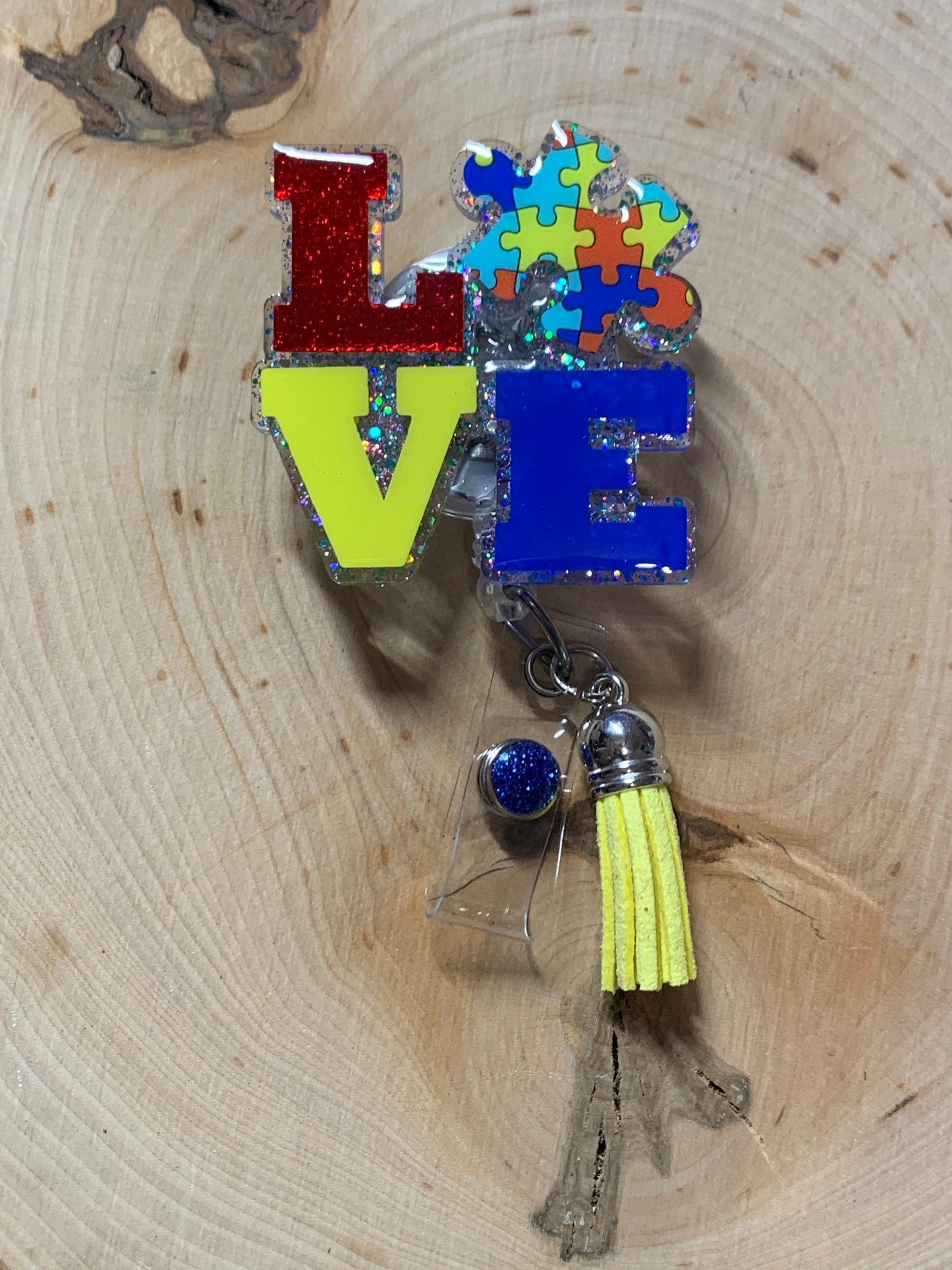 Love Autism ID Badge Reel- Puzzle ID Badge Reel- Cute Badge Reel, Glitter Badge Reel-Holiday Gift-White Elephant Gift