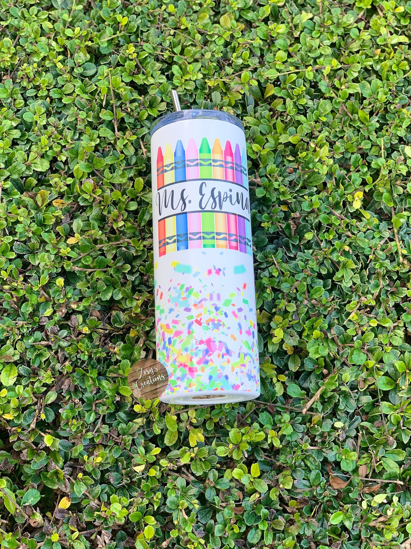 Teacher Crayon 20oz Skinny Tumbler With Straw- Teacher Tumbler- Gift for Teachers- Teacher Skinny Tumbler- Crayons and Name tumbler