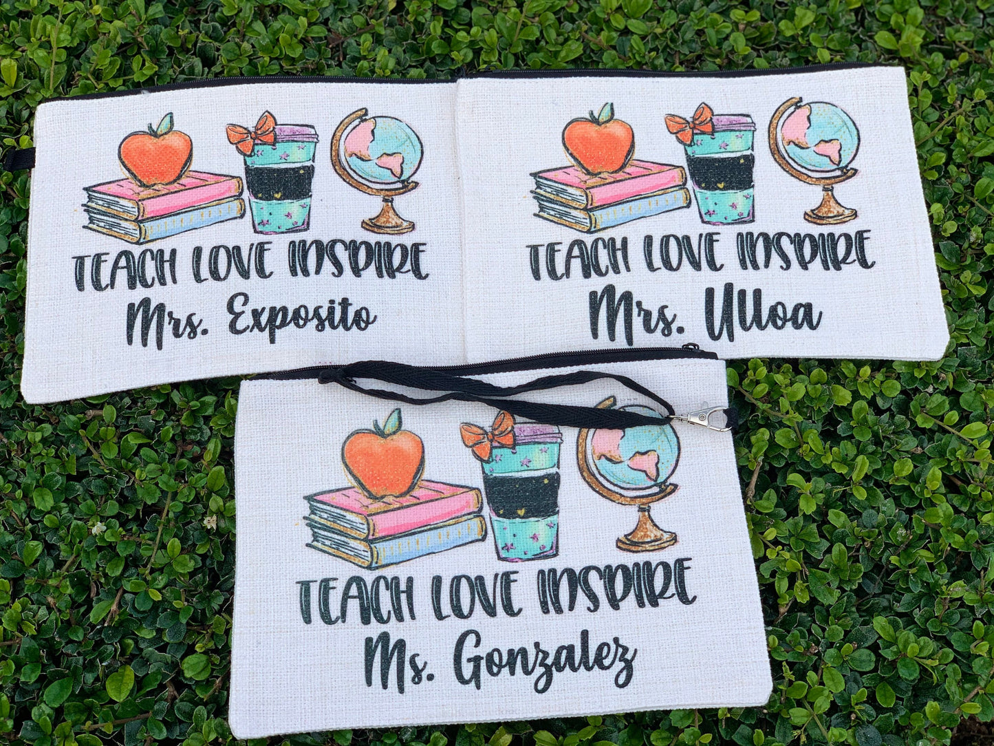 Teach Love Inspire Make Up Bag- Teacher Make Up bag- Teacher Appreciation gift- Personalized Make Up Bag- Teacher Gift- Teacher Cosmetic Bag