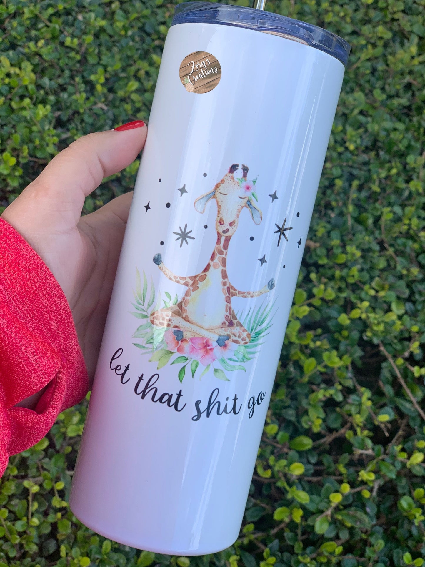 Giraffe 20 oz Skinny Tumbler- Let That Shit Go giraffe 20 oz Skinny Tumbler With Straw- Cute Giraffe Tumbler- Motto 2021