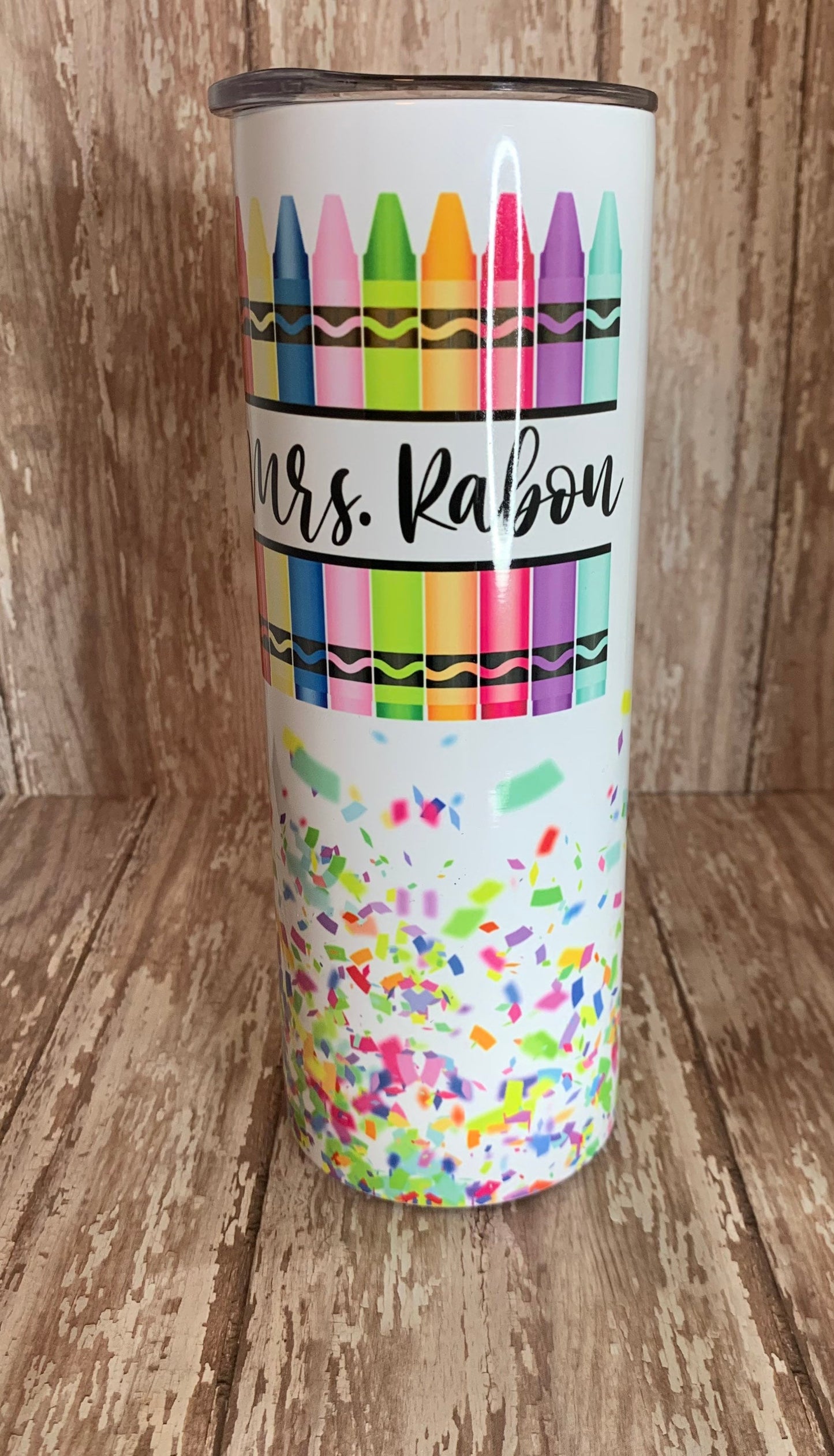 Teacher Crayon 20oz Skinny Tumbler With Straw- Teacher Tumbler- Gift for Teachers- Teacher Skinny Tumbler- Crayons and Name tumbler