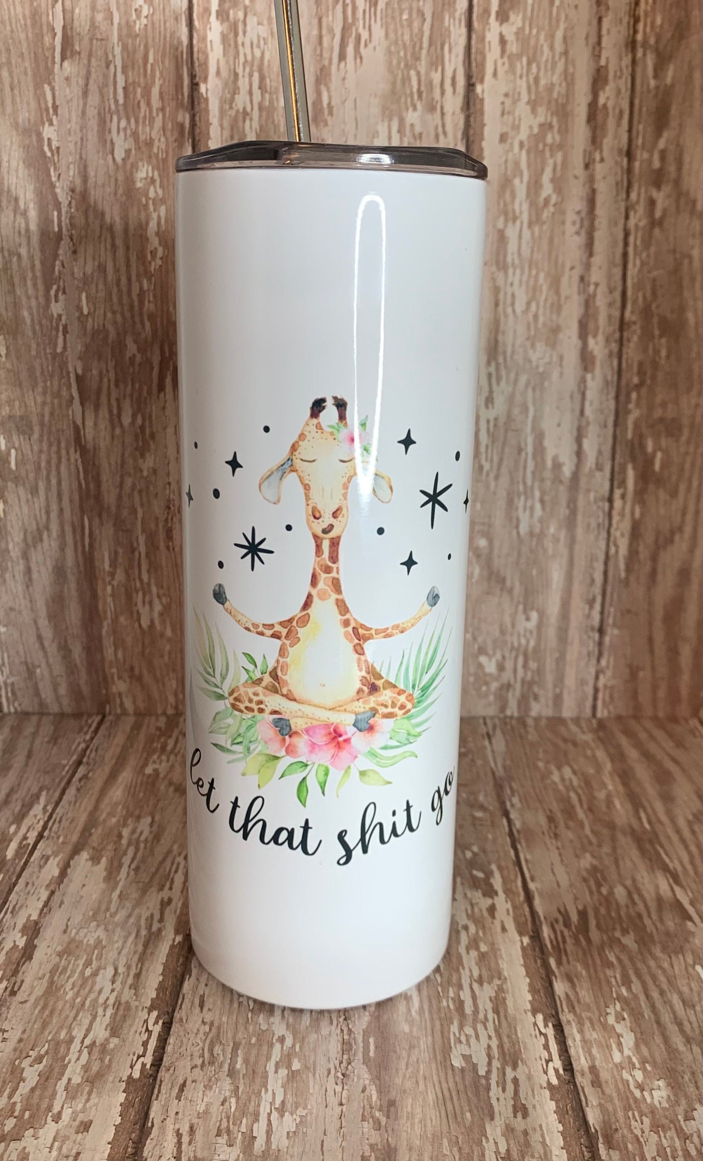 Giraffe 20 oz Skinny Tumbler- Let That Shit Go giraffe 20 oz Skinny Tumbler With Straw- Cute Giraffe Tumbler- Motto 2021