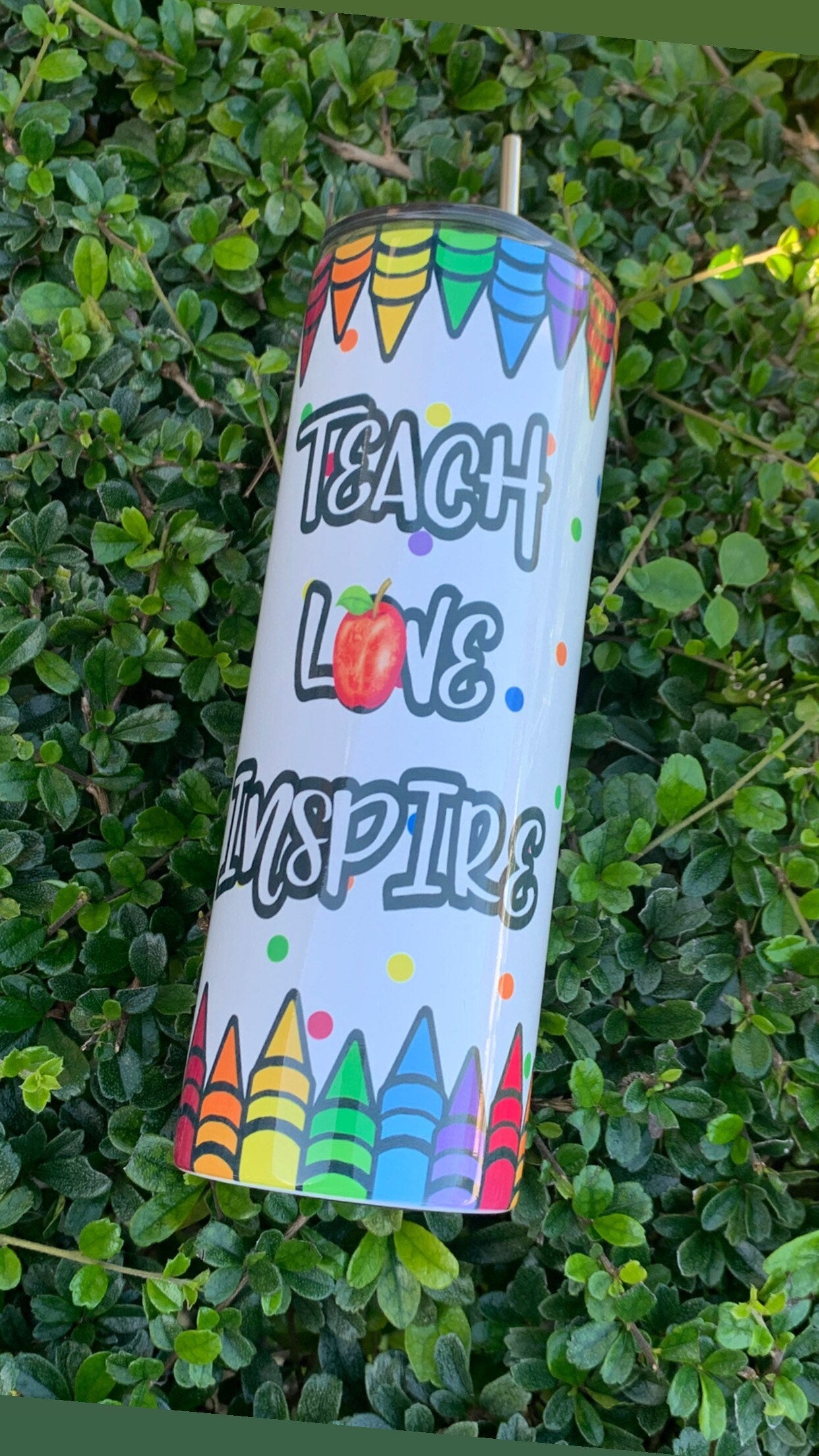 Teach Love Inspire 20oz Skinny Tumbler With Straw- Teacher Tumbler- Christmas Gift for Teachers- Teacher tumbler- Teacher Gift