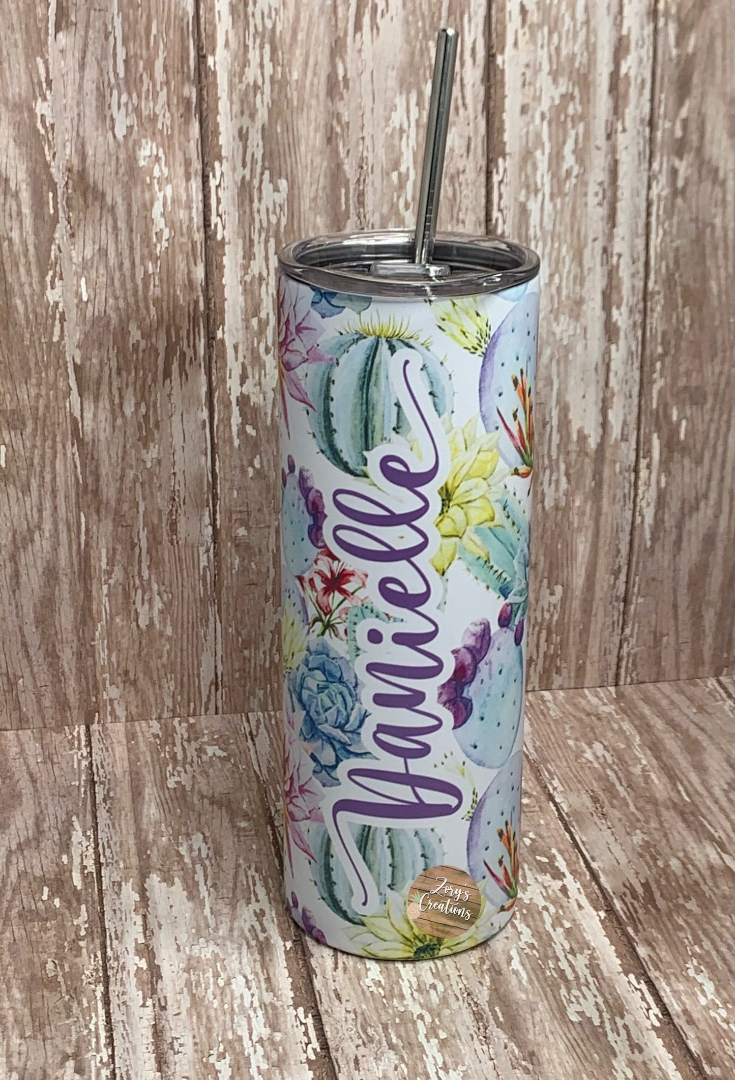 Watercolor Cactus 20oz Matte Skinny Tumbler With Straw-  Personalized Cactus Tumbler for Women- Cactus Travel Mug for Women