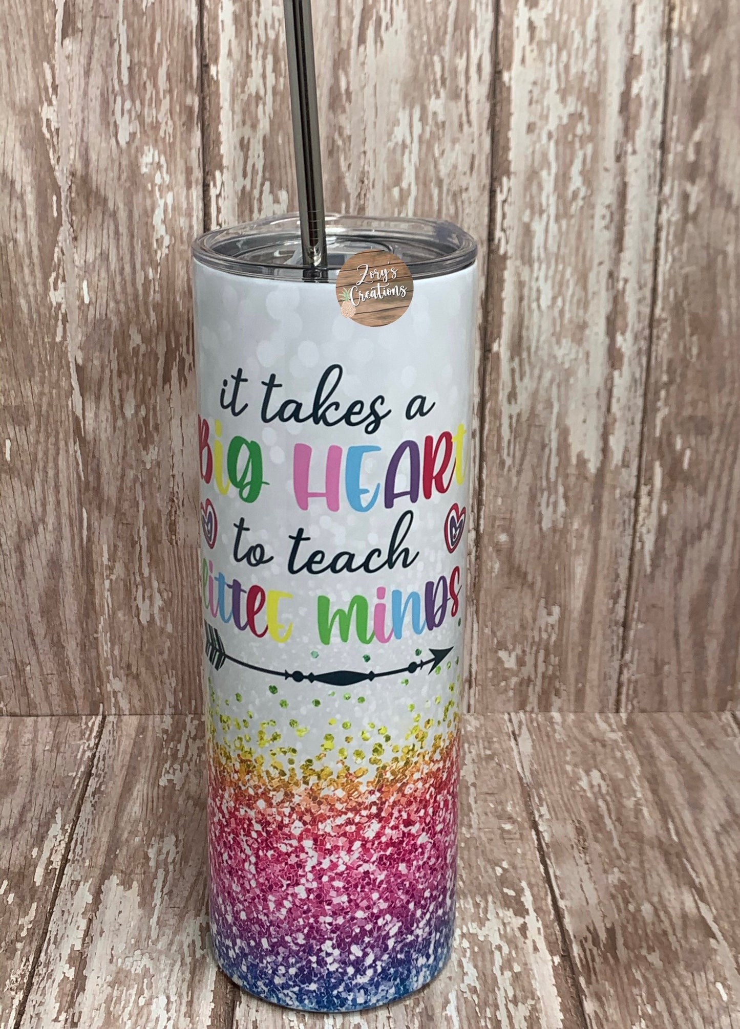 Teacher Crayon Glitter 20oz Skinny Tumbler With Straw- Teacher Tumbler- Gift for Teachers- Teacher Skinny Tumbler- Crayons and Name tumbler