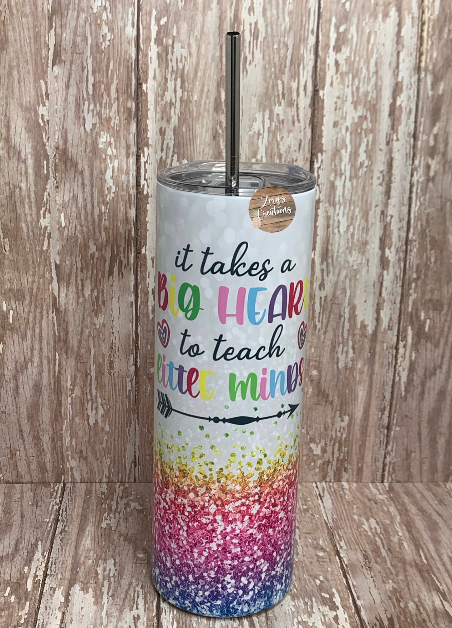 Teacher Crayon Glitter 20oz Skinny Tumbler With Straw- Teacher Tumbler- Gift for Teachers- Teacher Skinny Tumbler- Crayons and Name tumbler