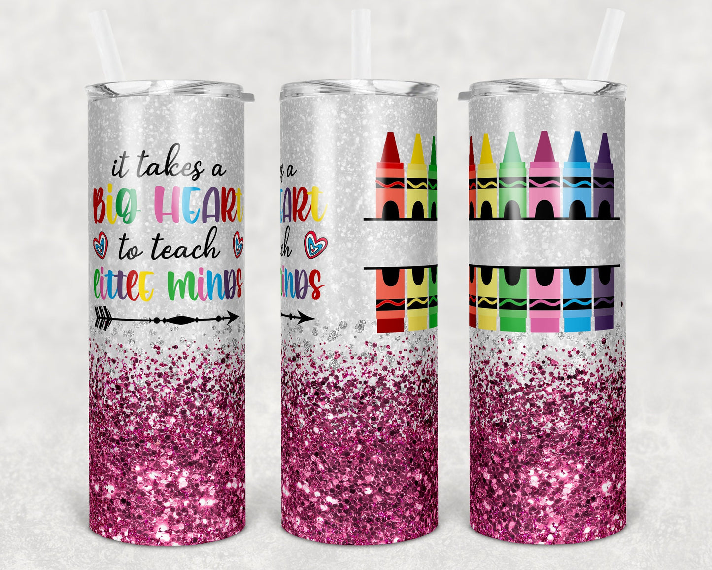 Teacher Crayon Glitter 20oz Skinny Tumbler With Straw- Teacher Tumbler- Gift for Teachers- Teacher Skinny Tumbler- Crayons and Name tumbler