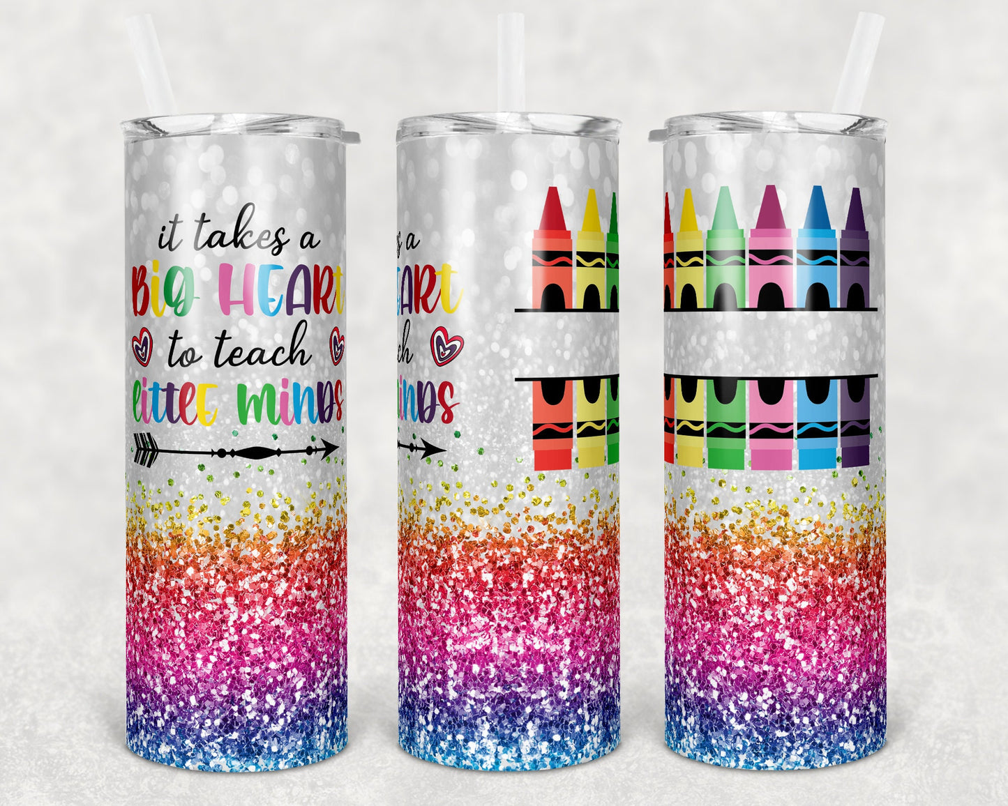 Teacher Crayon Glitter 20oz Skinny Tumbler With Straw- Teacher Tumbler- Gift for Teachers- Teacher Skinny Tumbler- Crayons and Name tumbler