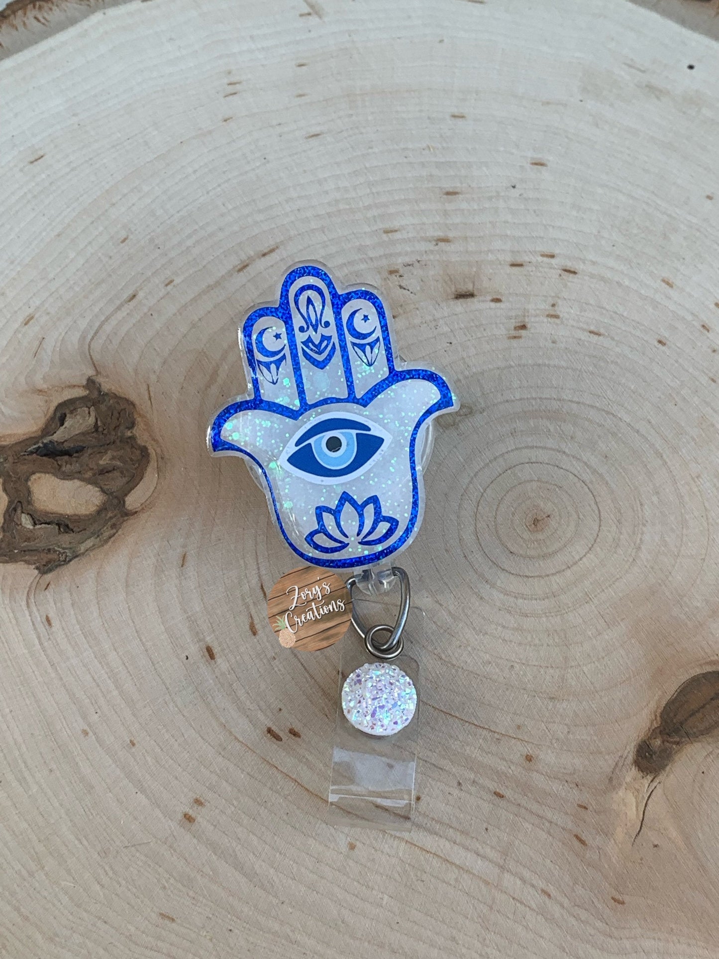 Hamsa Badge Reel-Cute Badge Reel-Glitter Badge Reel- Hamsa Hand Retractable Badge Reel- Nurse Gift- Eye Of God Badge Reel