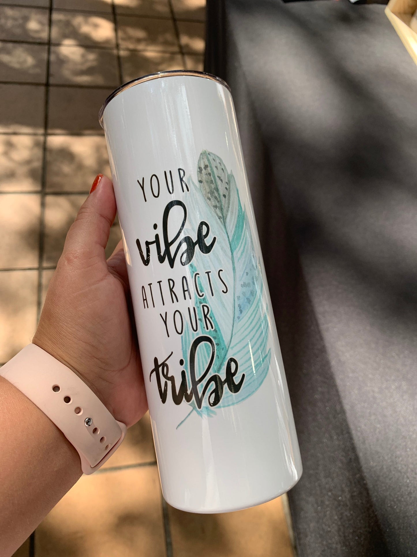 Your Vibes Attracts Your Tribe 20 oz Skinny Tumbler With Straw- Inspirational 20oz Tumbler- Boho Gift- Gift For Her