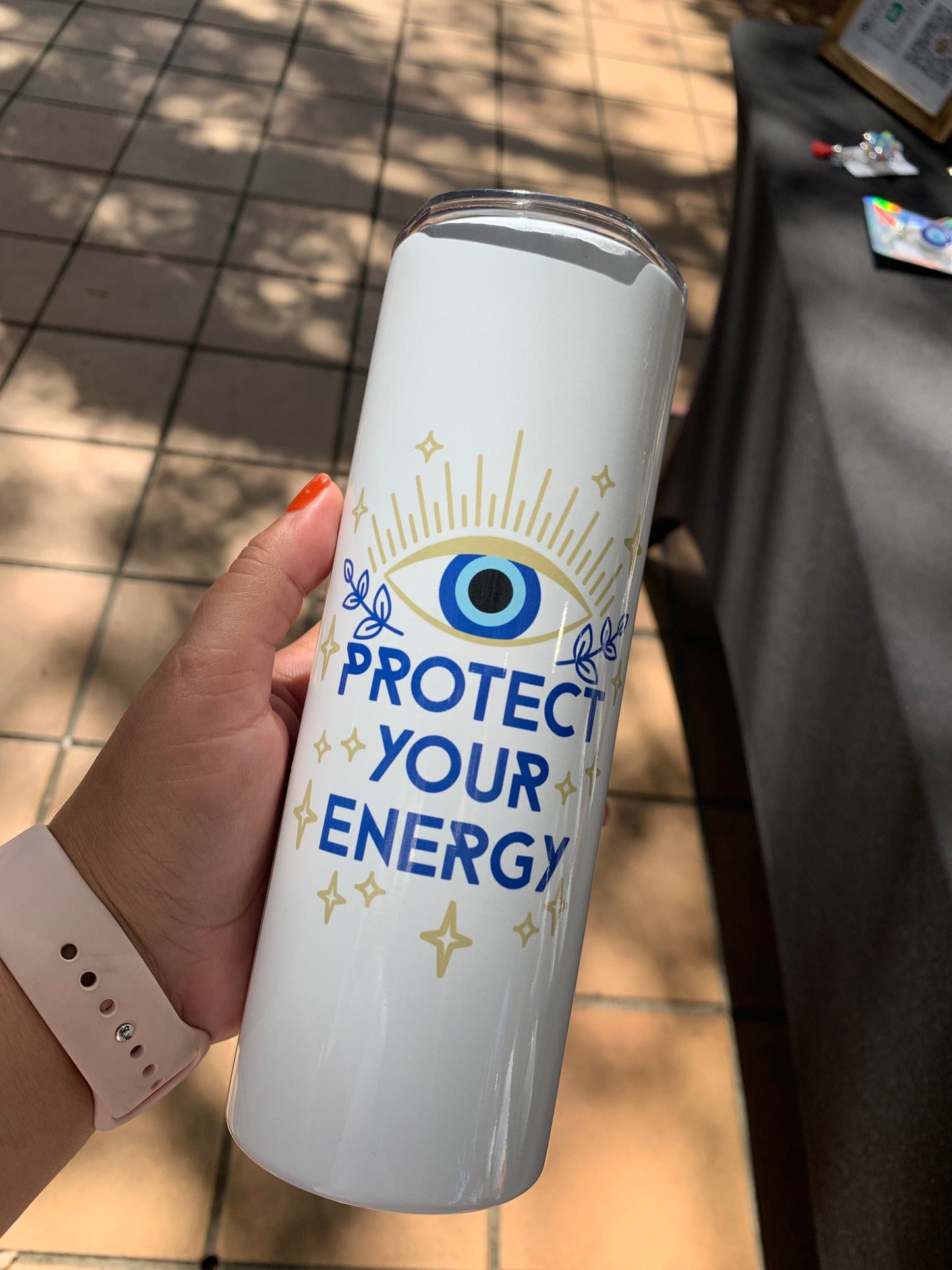 Protect Your Energy 20oz Skinny Tumbler- Personalized Evil Eye Tumbler for Women- May Every Evil Eye In Your Life Go Blind Tumbler