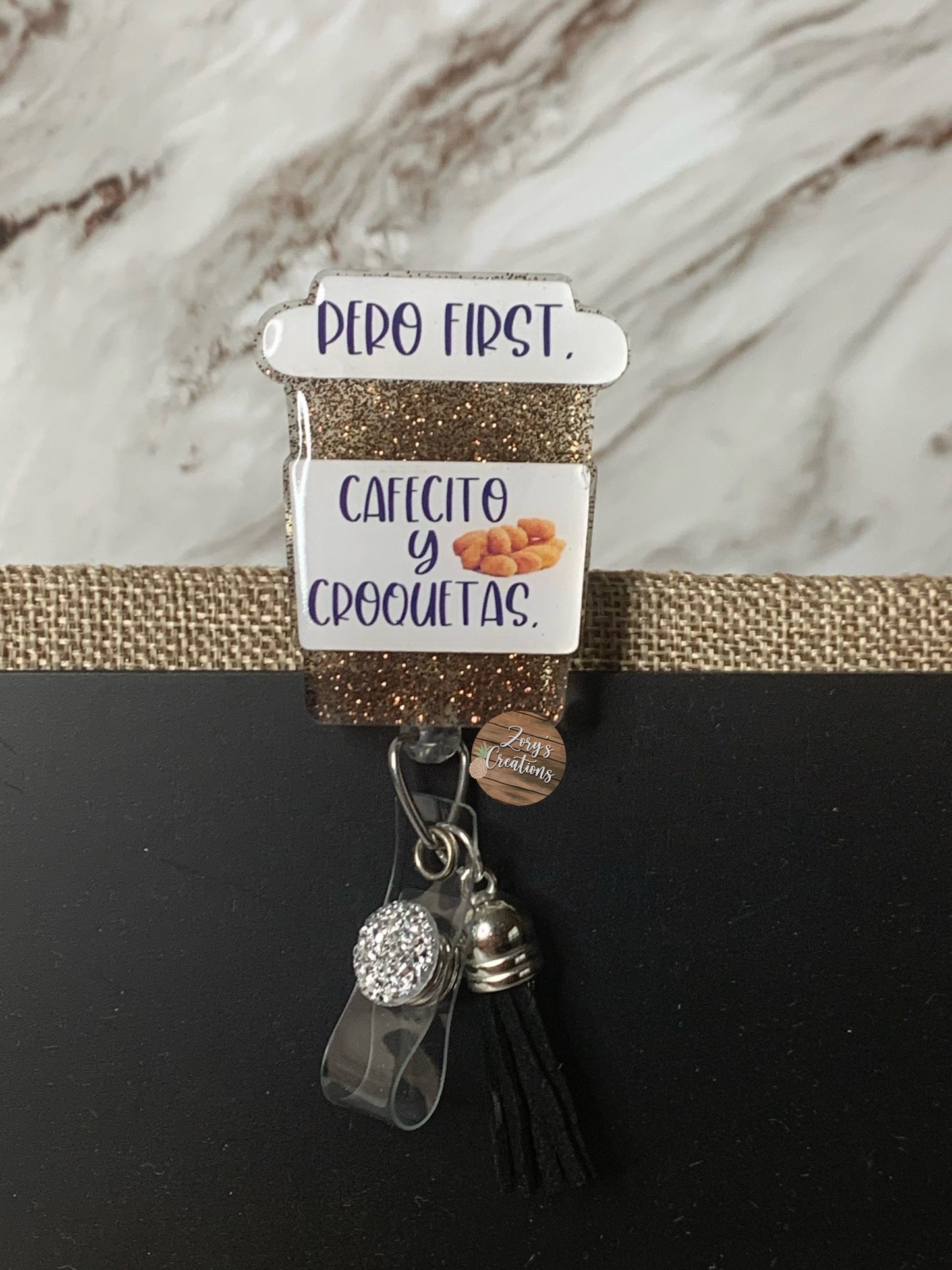 Coffee Badge Reel-Pero First Cafecito Y Croquetas Badge Reel-But First Coffee and Croquetas Badge Reel-Nurse Coffee Badge Reel