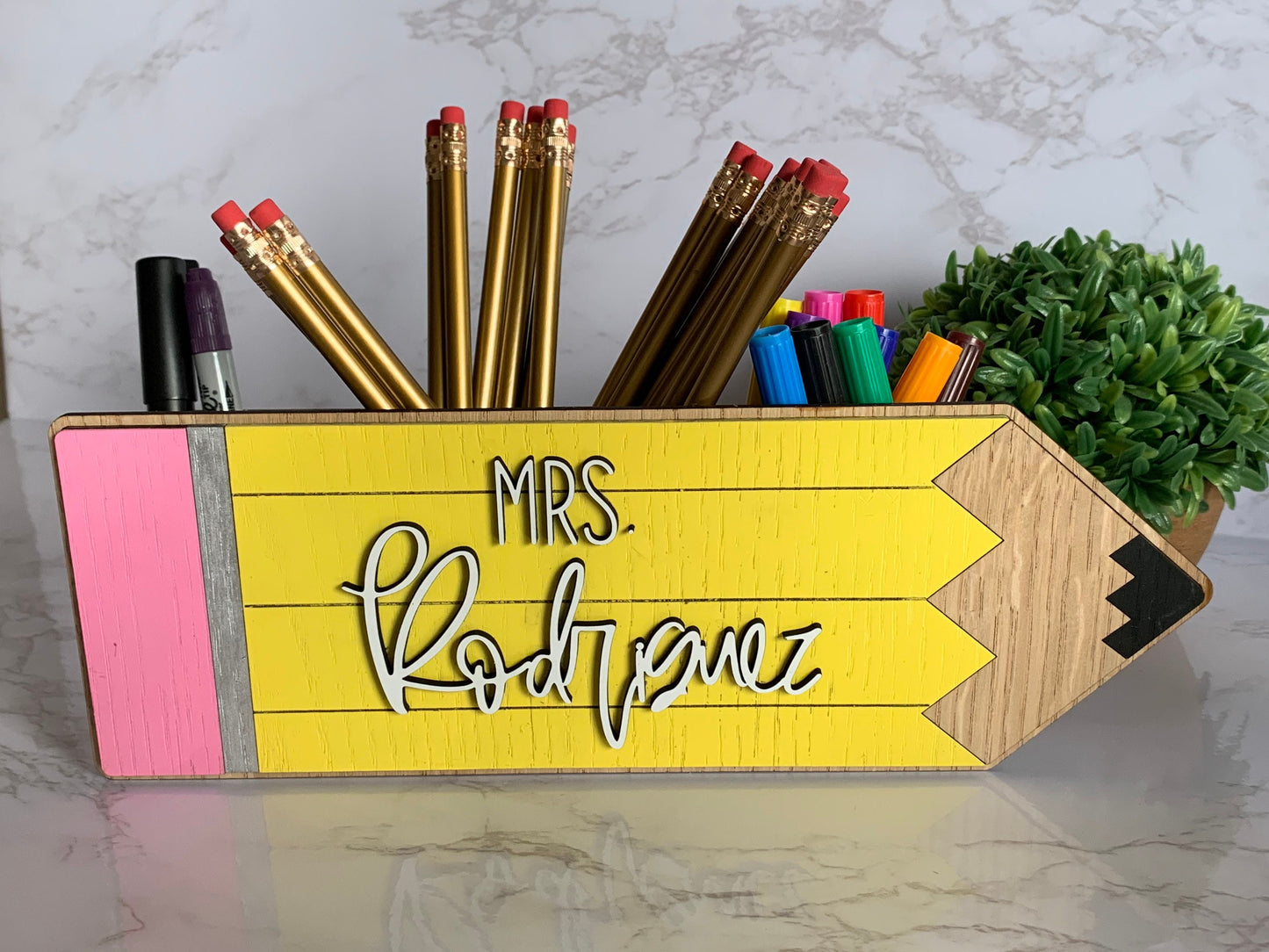 Teacher Wooden Pencil- Teacher Appreciation Gift- Wooden Pencil Holder- Classroom Decor- Custom Teacher Pencil Desk Caddy