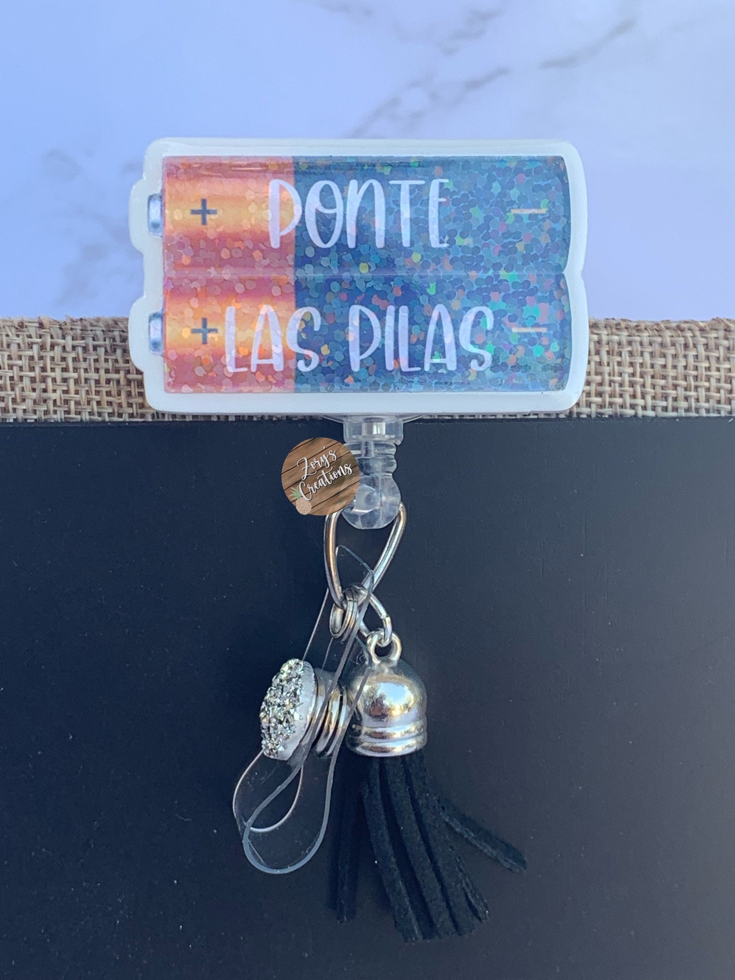 Ponte Las Pilas Badge Reel-Funny Spanish Badge Reel- Nurse Badge Reel-Retractable Badge Reel-White Elephant Gift