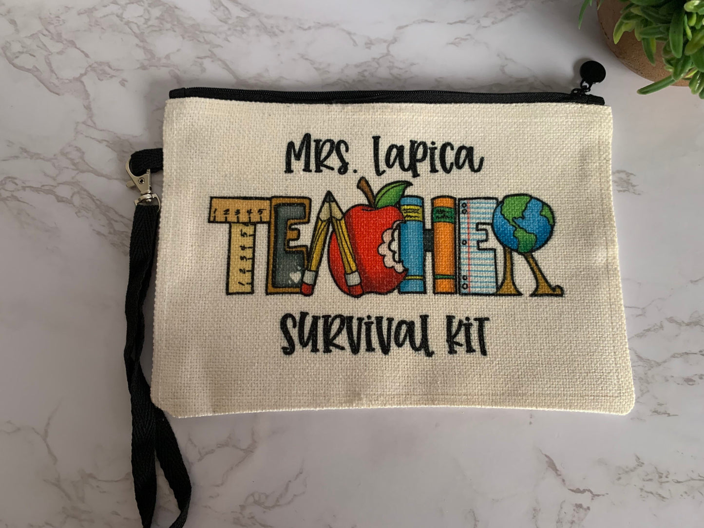 Teacher Survival Kit Make Up Bag- Teacher Make Up bag- Teacher Appreciation gift- Personalized Make Up Bag-Teacher Cosmetic Bag