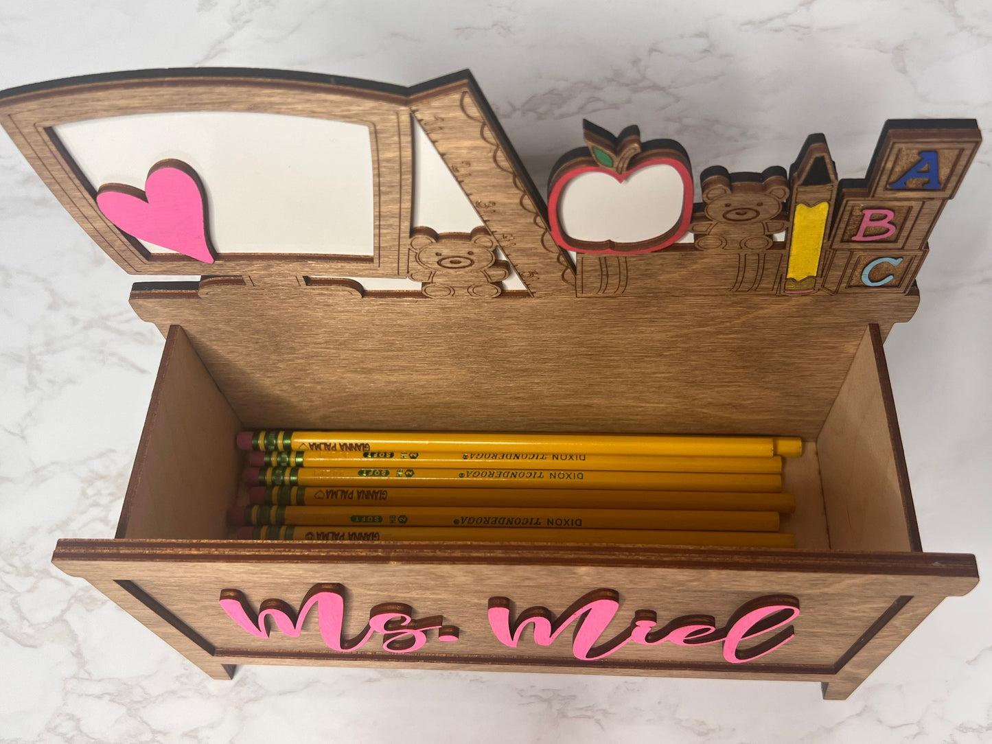 Teacher Wooden Pencil- Teacher Appreciation Gift- Wooden Pencil Holder- Personalized Teacher Gift- Custom Teacher Desk Caddy