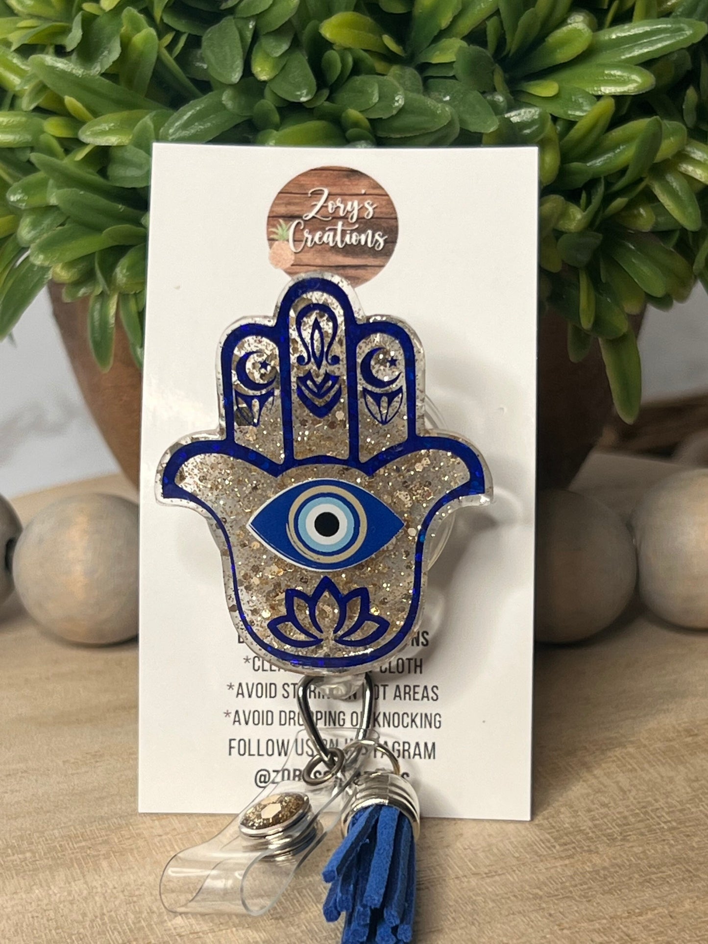 Hamsa Badge Reel-Cute Badge Reel-Glitter Badge Reel- Hamsa Hand Retractable Badge Reel- Nurse Gift- Eye Of God Badge Reel