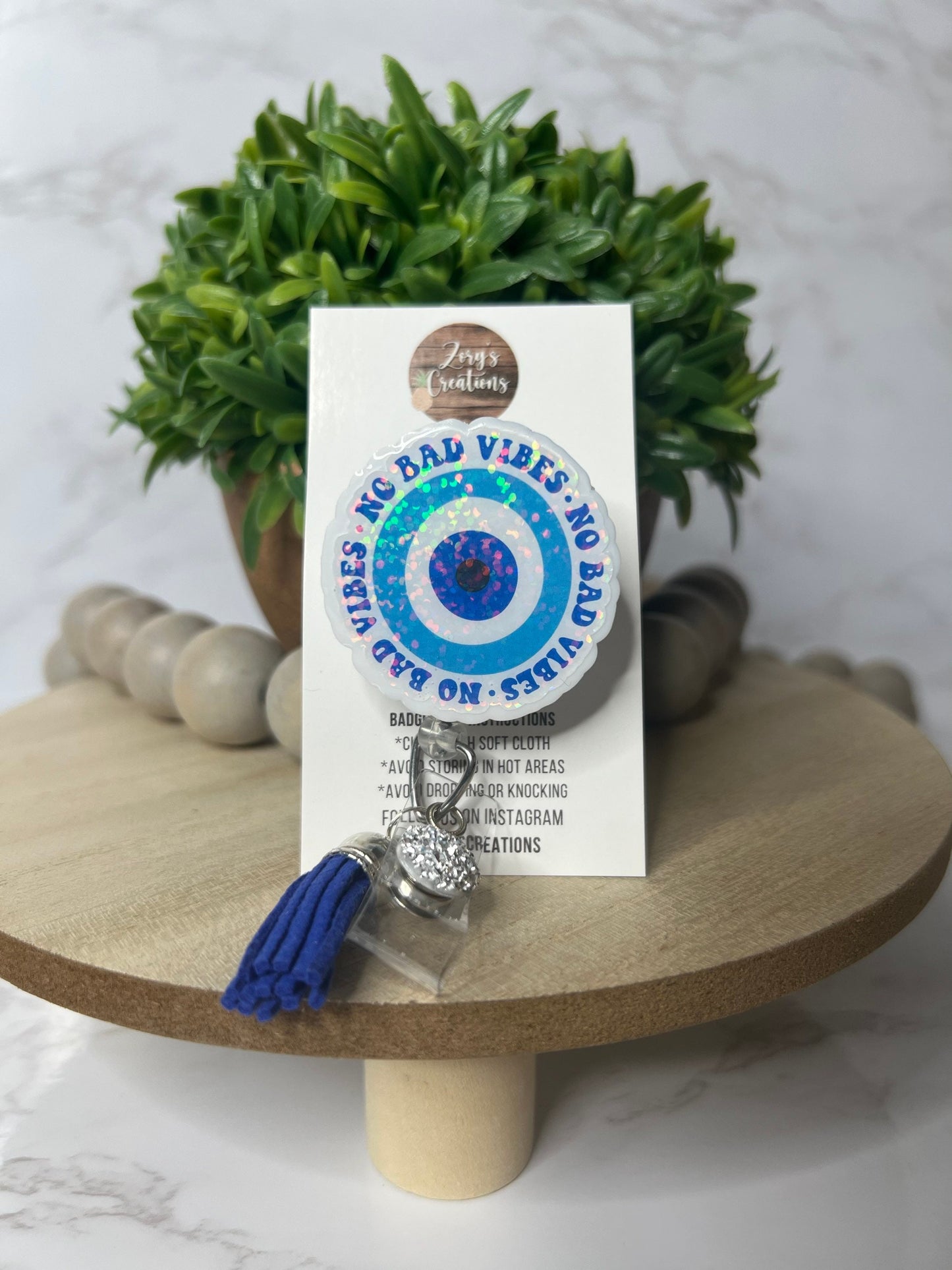 No Bad Vibes Badge Reel-Cute Badge Reel- Evil Eye Badge Reel-Retractable Badge Reel-Mal de Ojo ID Badge-White Elephant Gift- Nurse Gift