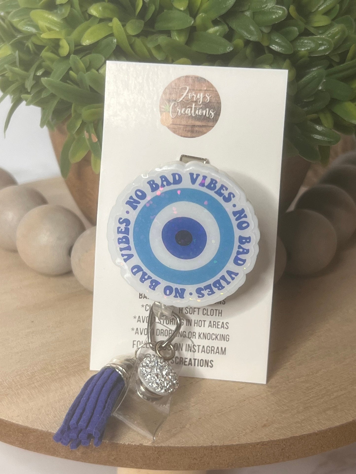 No Bad Vibes Badge Reel-Cute Badge Reel- Evil Eye Badge Reel-Retractable Badge Reel-Mal de Ojo ID Badge-White Elephant Gift- Nurse Gift