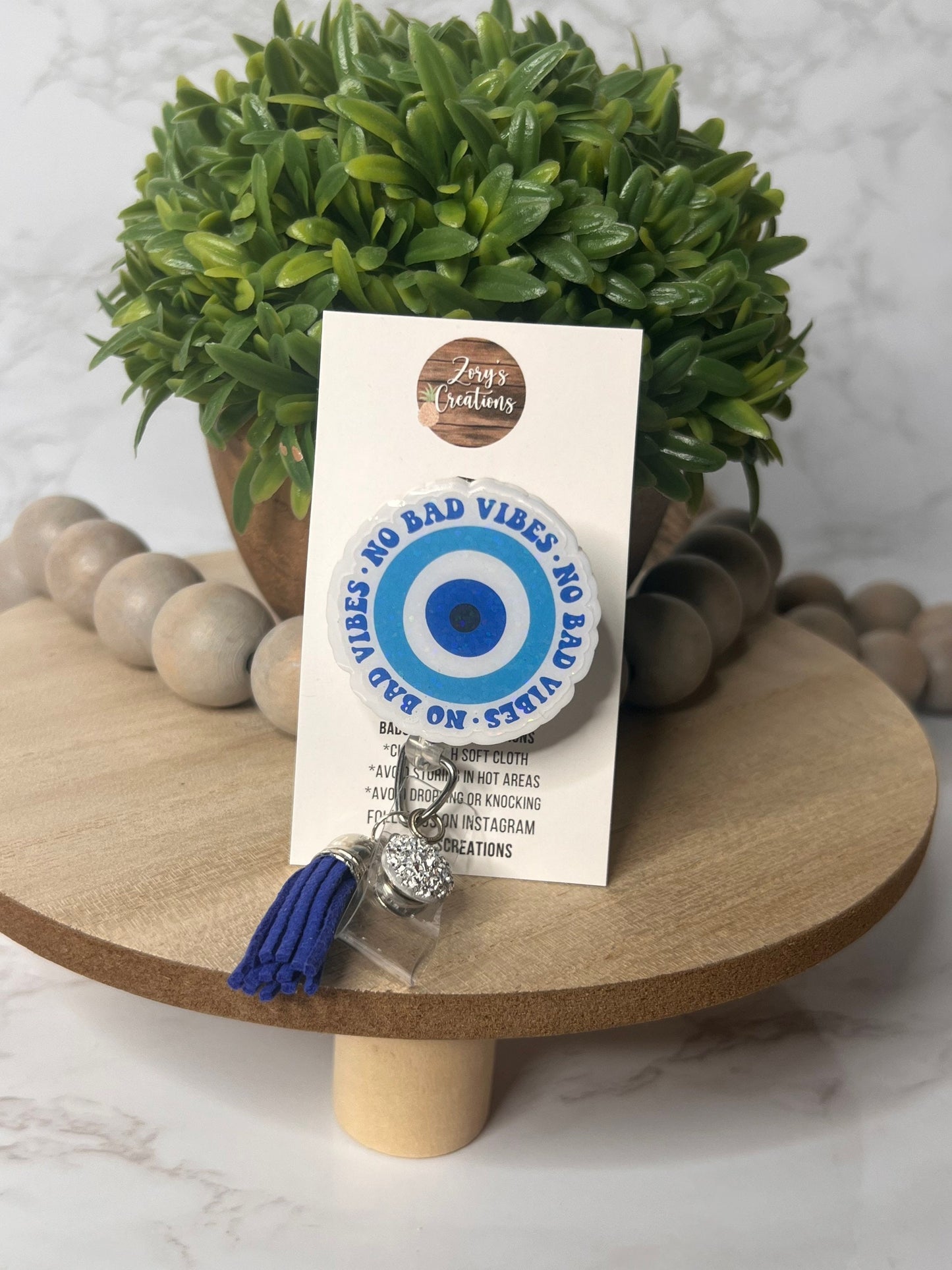 No Bad Vibes Badge Reel-Cute Badge Reel- Evil Eye Badge Reel-Retractable Badge Reel-Mal de Ojo ID Badge-White Elephant Gift- Nurse Gift