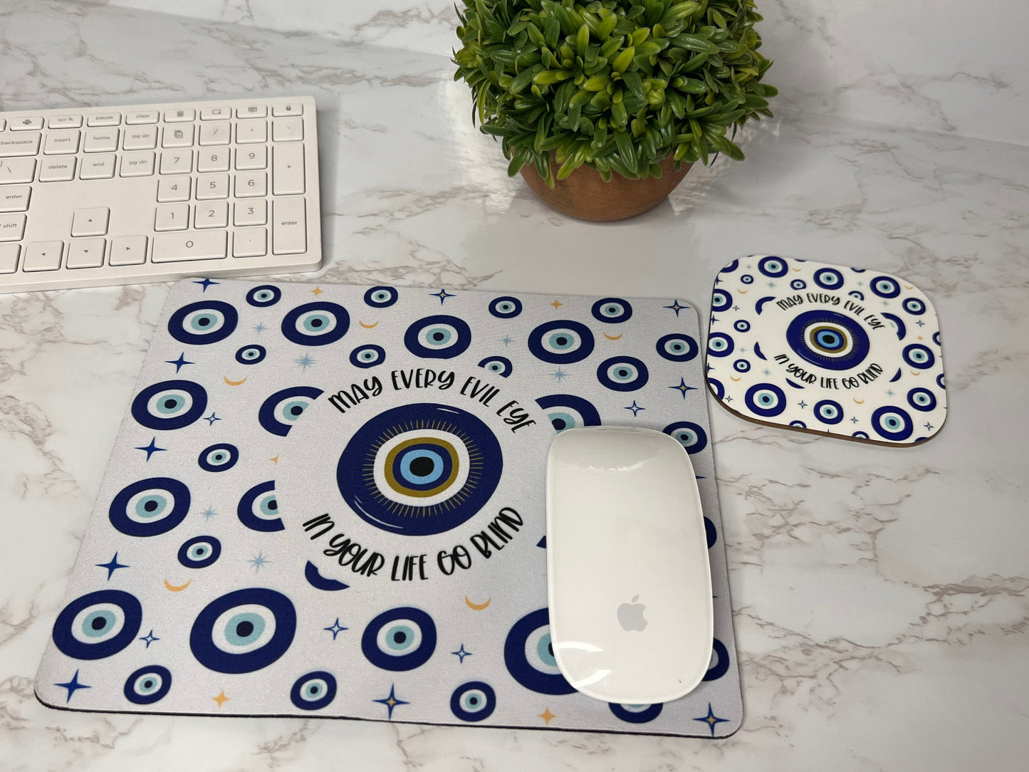 May Every Evil In Your Life Goes Blind Mousepad & Coaster Set-Evil Eye Mousepad and Coaster-Evil Eye Desk Set- Protective Eye Mouse Pad