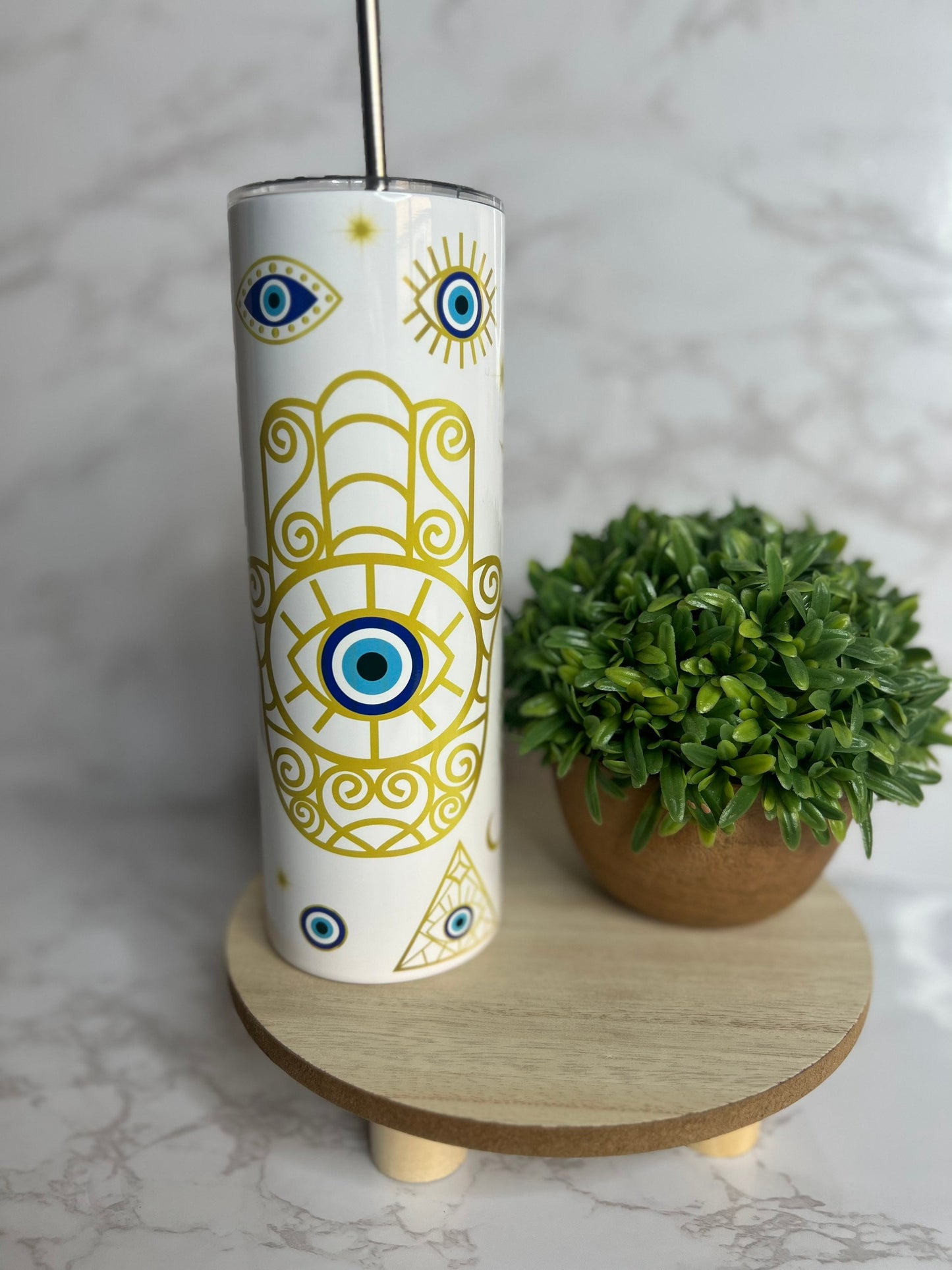 Gold Hamsa 20oz Skinny Tumbler- Personalized Evil Eye Tumbler for Women- Christmas Gift-White Elephant Gift