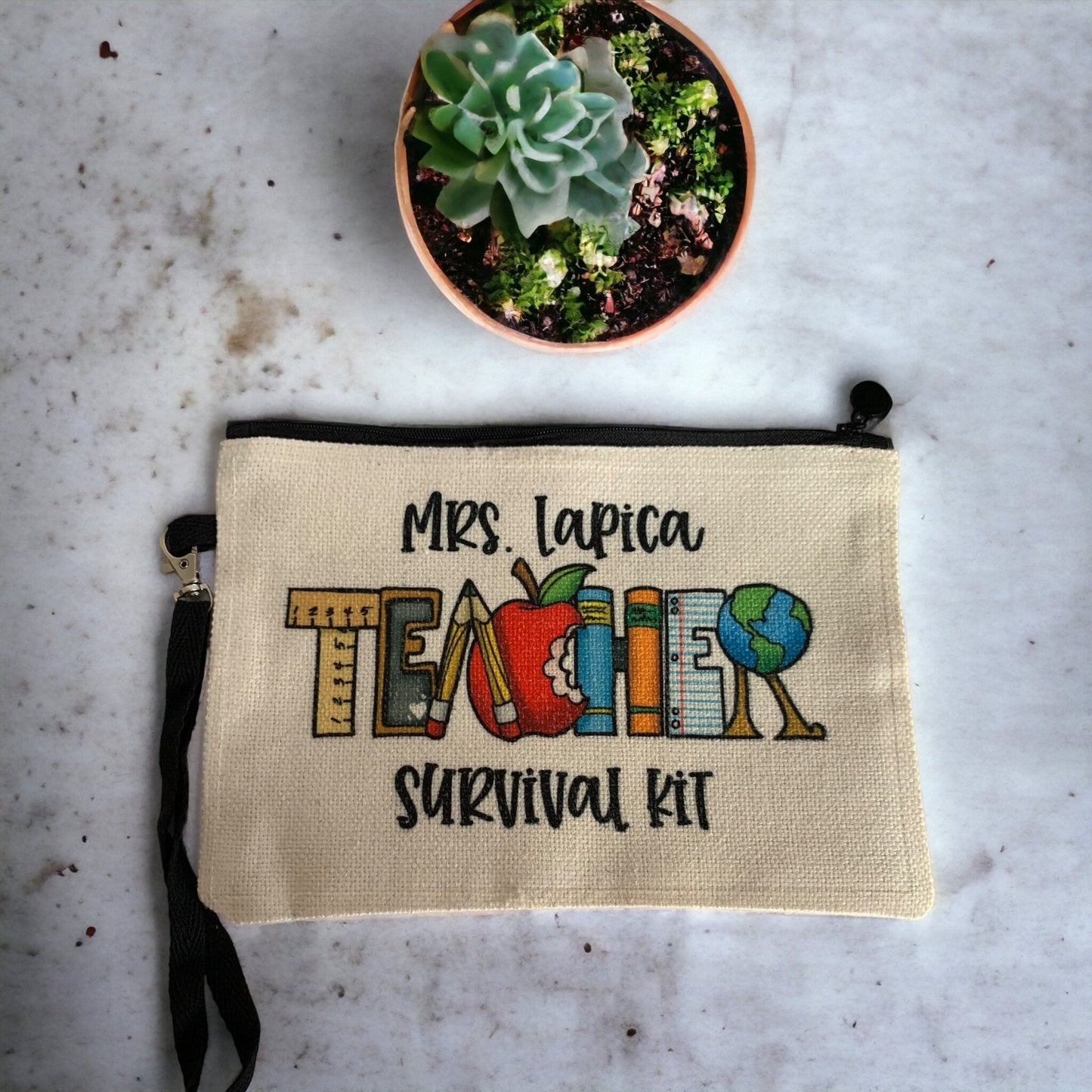 Teacher Survival Kit Make Up Bag- Teacher Make Up bag- Teacher Appreciation gift- Personalized Make Up Bag-Teacher Cosmetic Bag