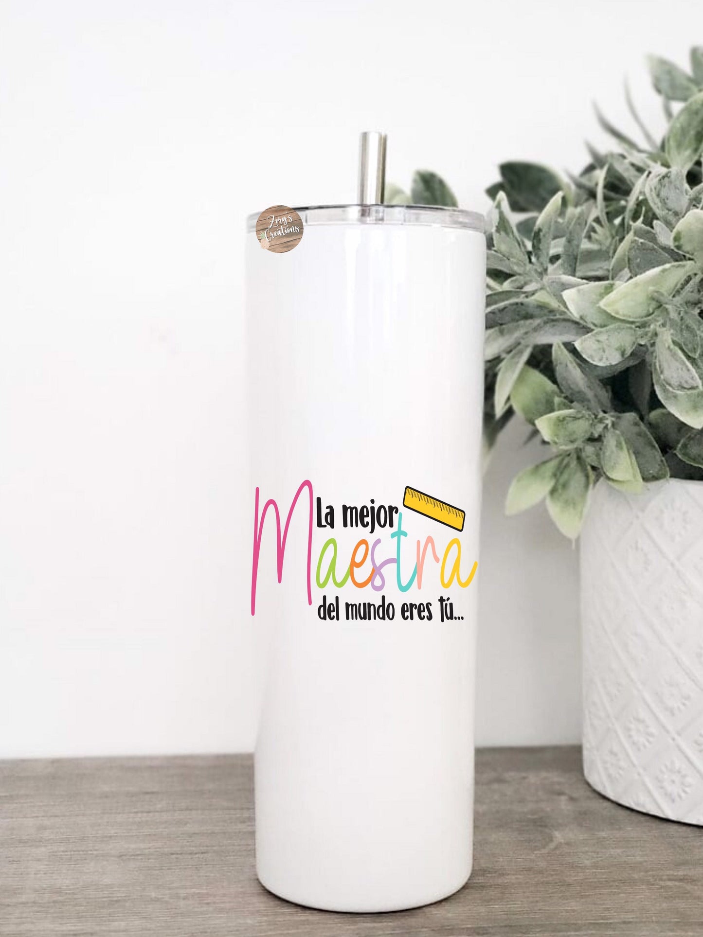 Spanish Teacher 20oz Skinny Tumbler With Straw- Profesora De Español Tumbler- Teacher Gift