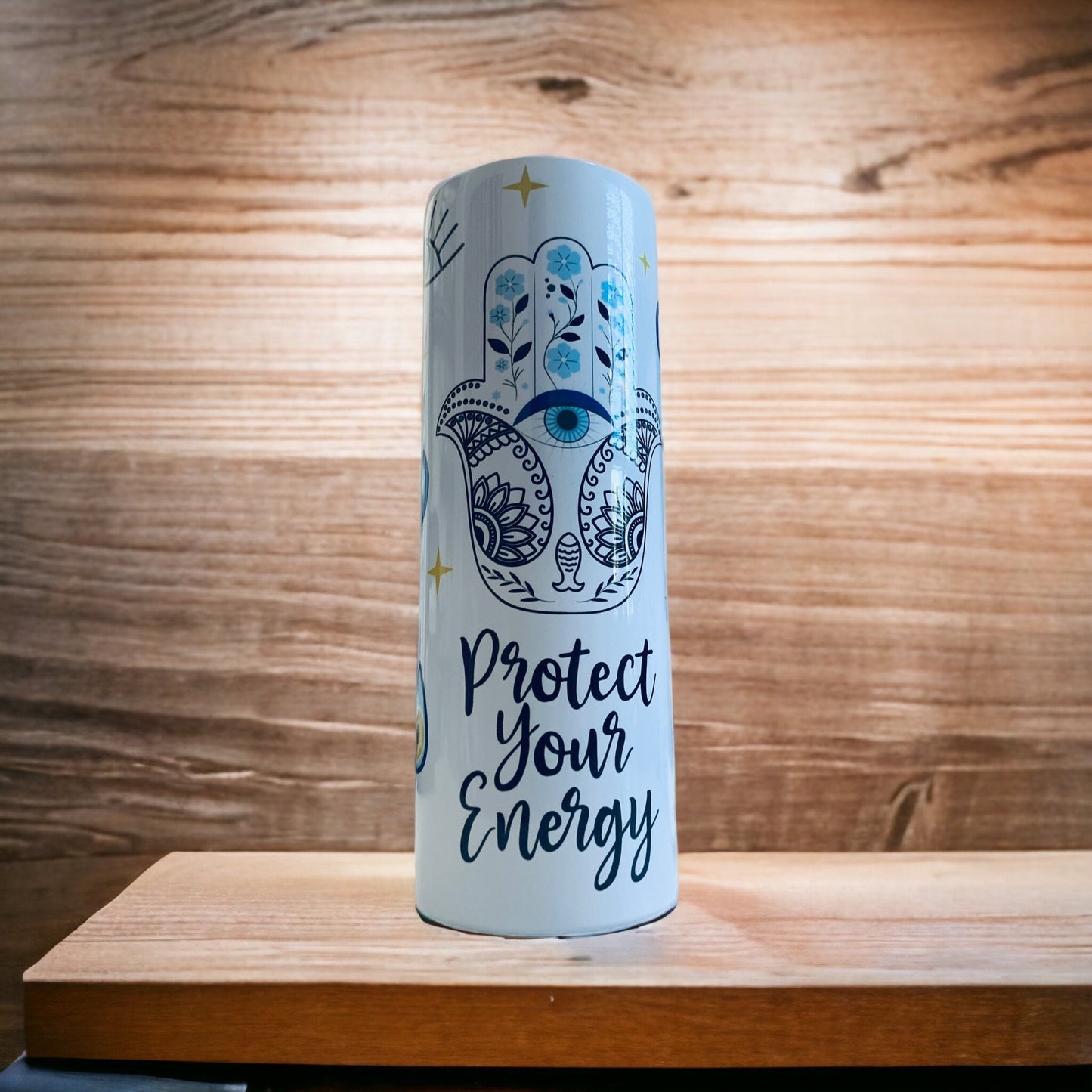 Protect Your Energy 20oz Skinny Tumbler- Personalized Evil Eye Tumbler for Women- Christmas Gift-White Elephant Gift