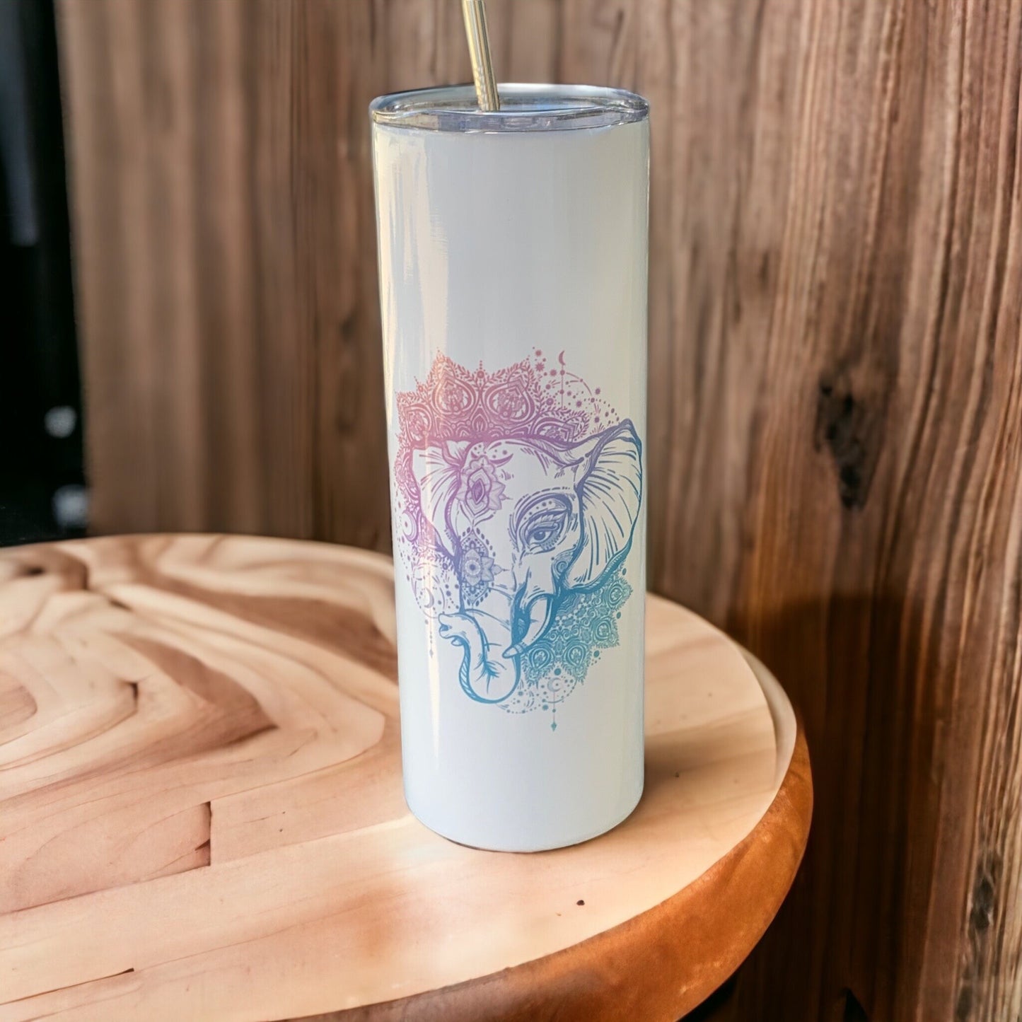 Mandala Elephant 20 oz skinny tumbler with straw- Elephant Skinny Tumbler-