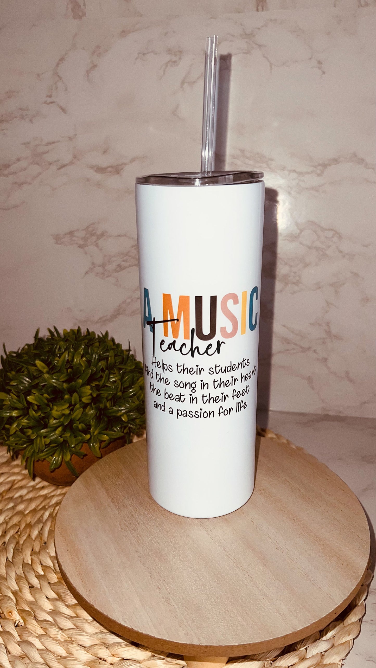 Music Teacher Rainbow 20oz Skinny Tumbler With Straw- Teacher Tumbler- Gift for Teachers- Teacher Skinny Tumbler-Teacher Appreciation Gift