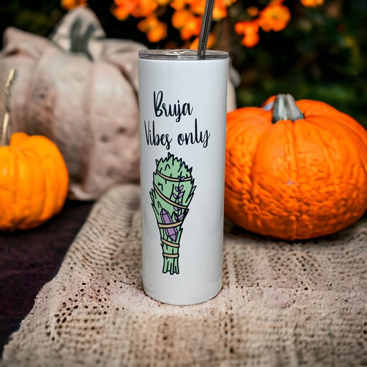 Bruja Vibes Only 20 Oz Skinny tumbler with straw- Cute Gift- Gag gift- Halloween 20oz Skinny Tumbler-Holiday Gift-Witch Tumbler