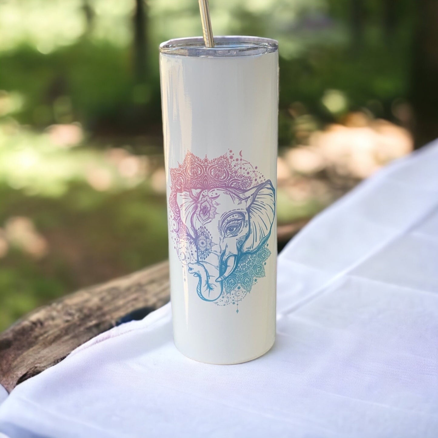 Mandala Elephant 20 oz skinny tumbler with straw- Elephant Skinny Tumbler-