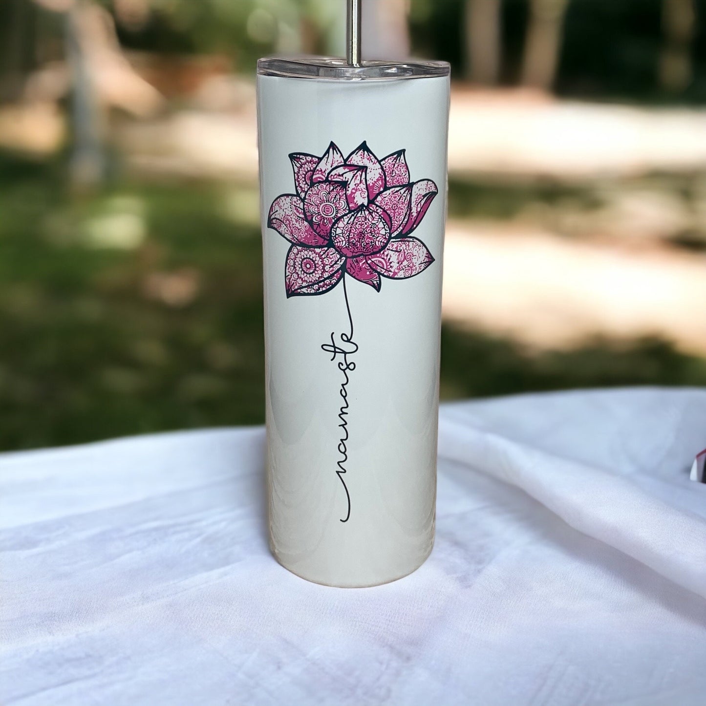 Namaste Skinny tumbler with straw 20oz-Cute Gift- Gag gift- Mandala 20oz Skinny Tumbler- Fall Gift-Lotus Flower Skinny Tumbler- Holiday Gift