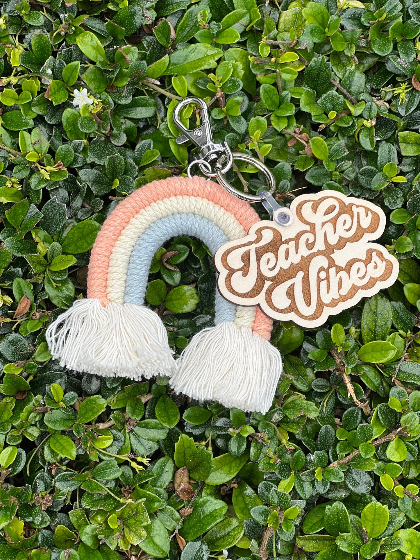 Teacher Keychain-Teacher Appreciation Gift-Teacher Vibes-Teach Love Inspire keychain- Boho Rainbow Macrame Teacher Keychain- Cactus Keychain