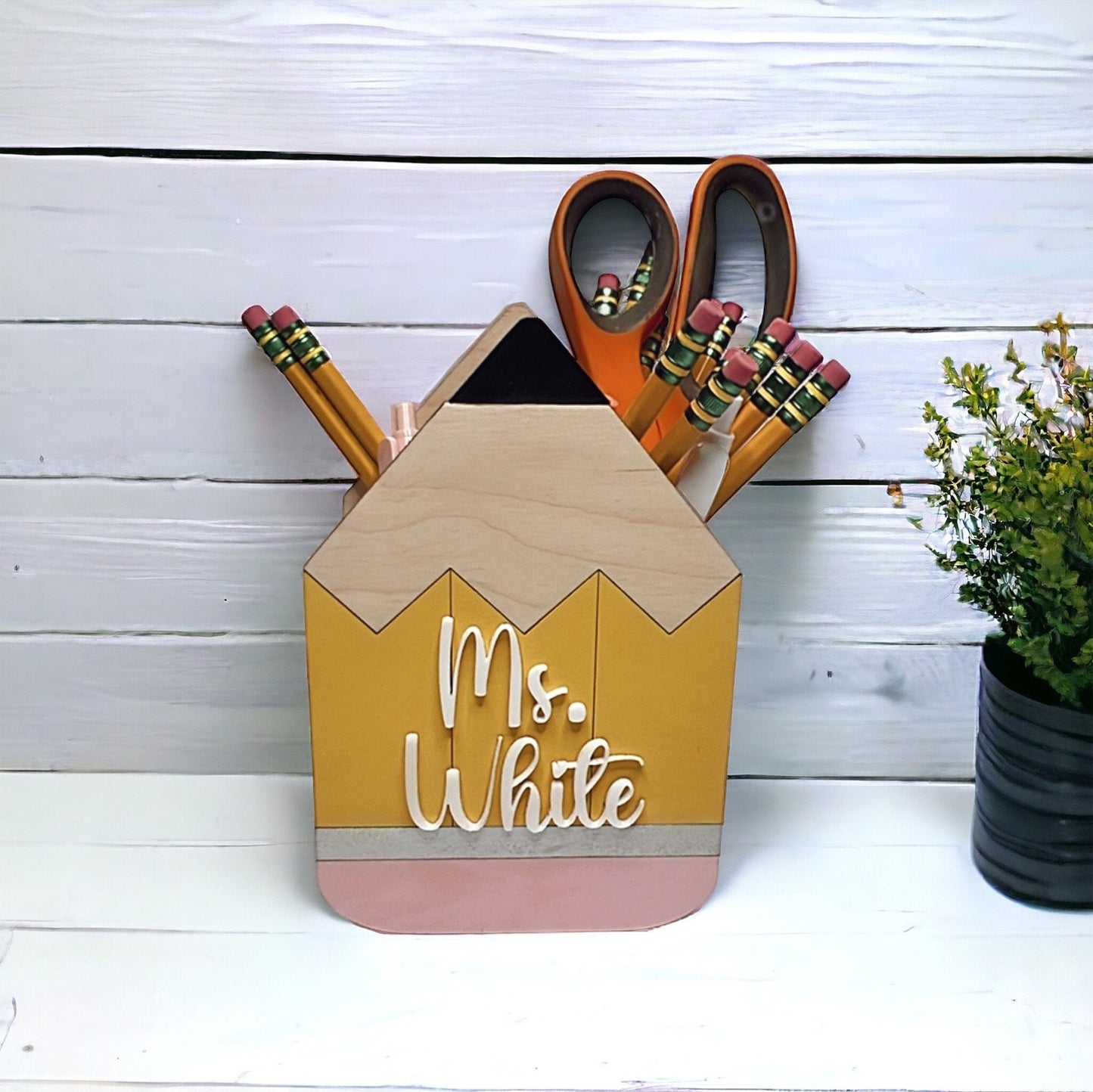 Teacher Wooden Pencil- Teacher Appreciation Gift- Pencil Shape Pencil Holder- Personalized Teacher- Desk Caddy